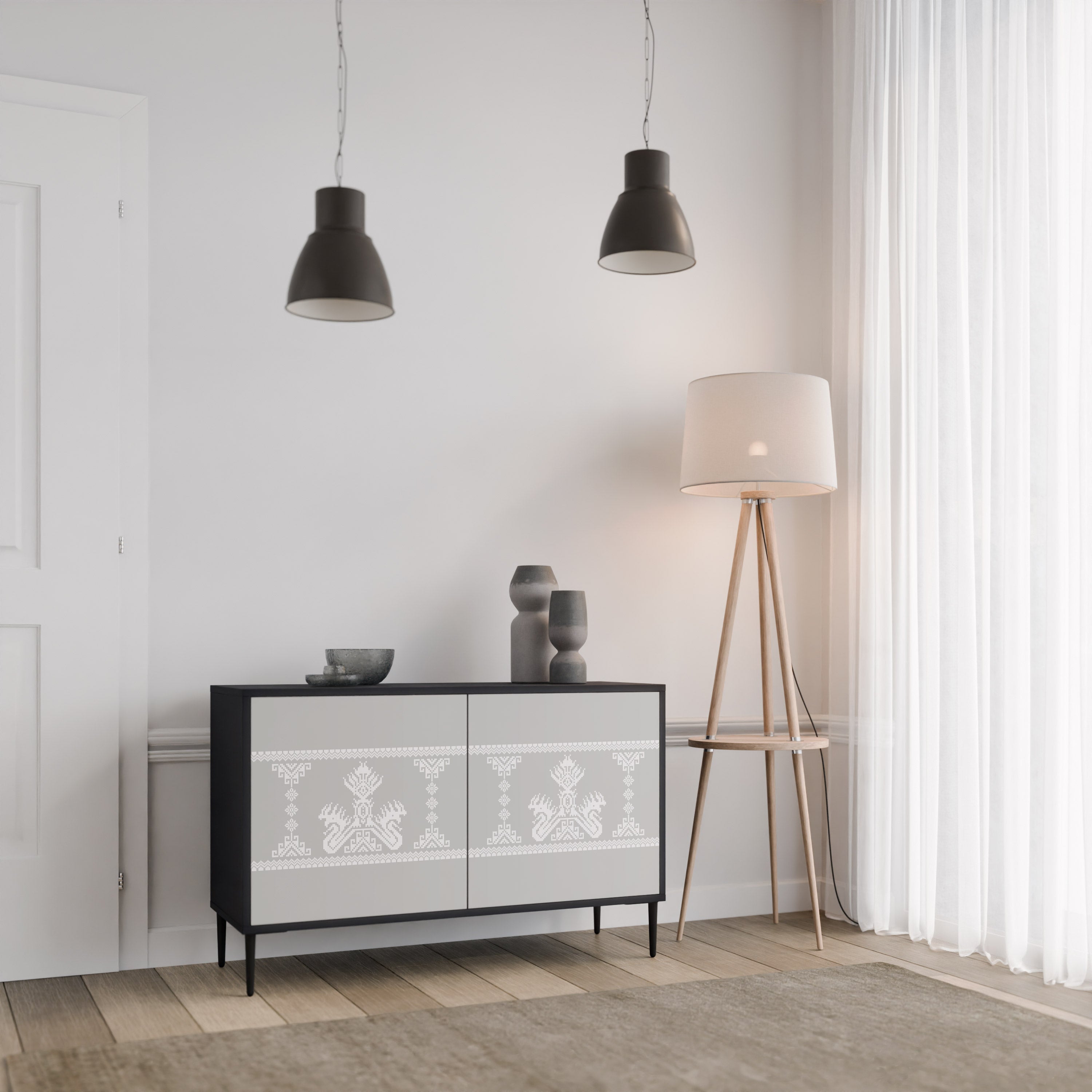 THAI GRAY 2-Door Sideboard in Black Finish