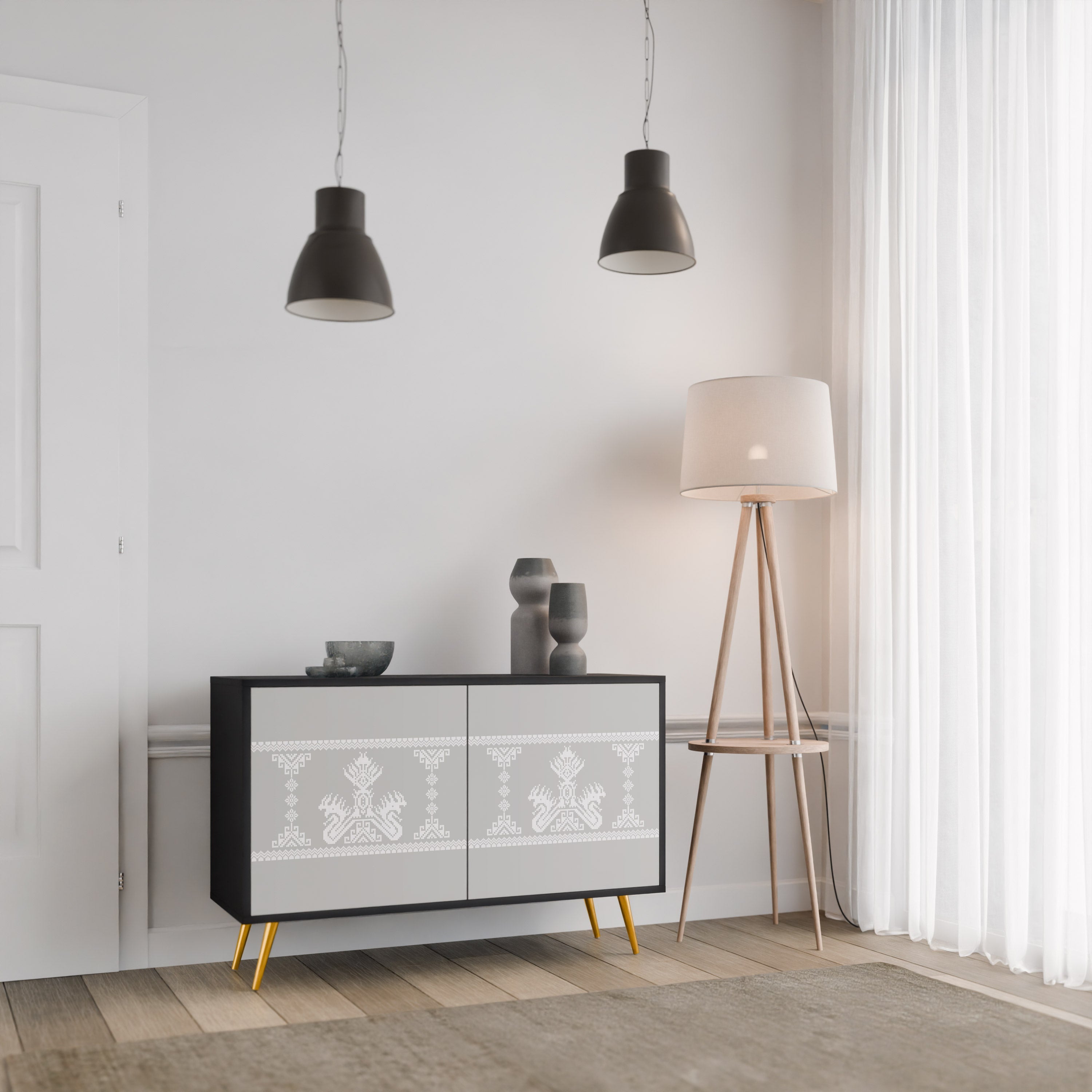 THAI GRAY 2-Door Sideboard in Black Finish