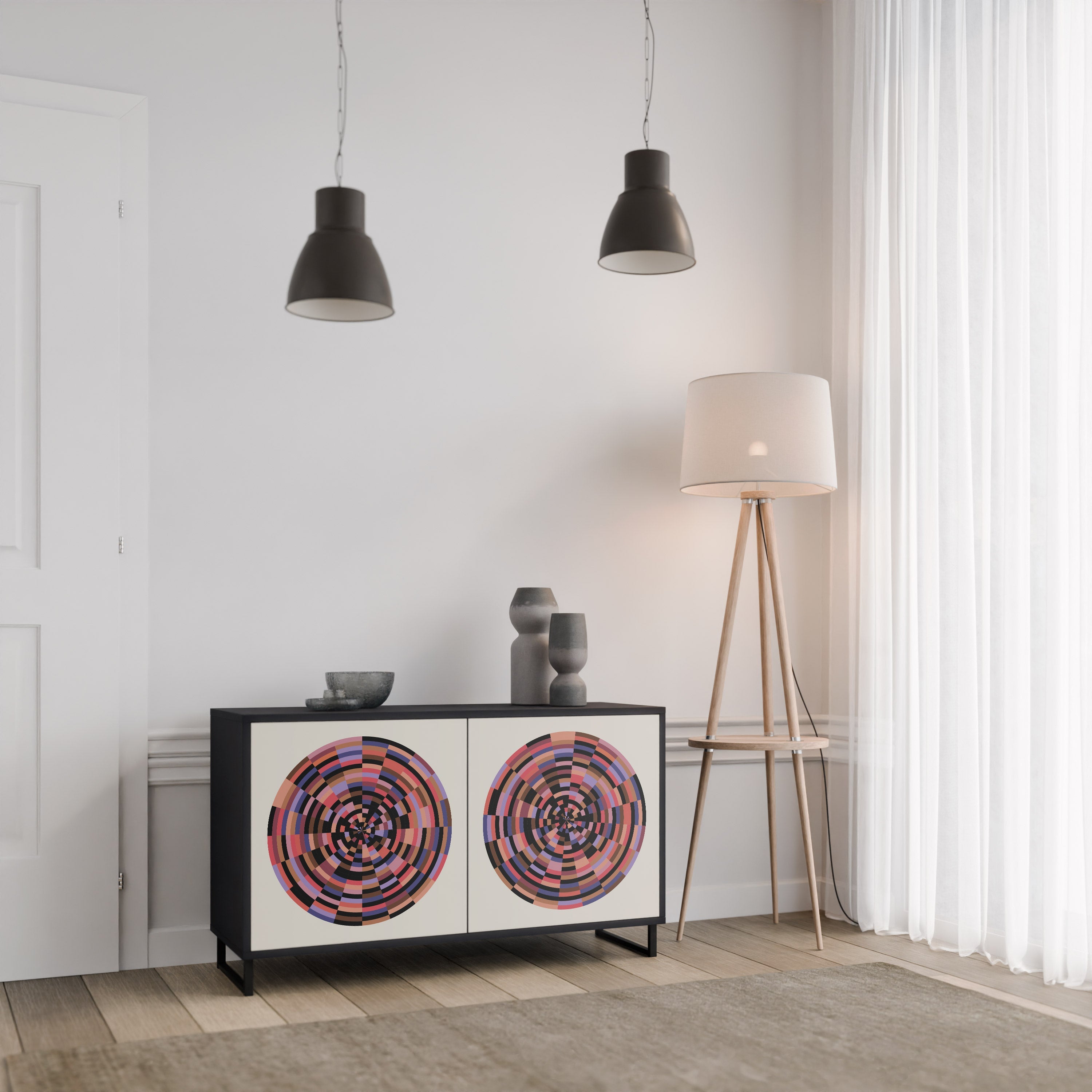 BROWN CIRCLES 2-Door Sideboard in Black Finish