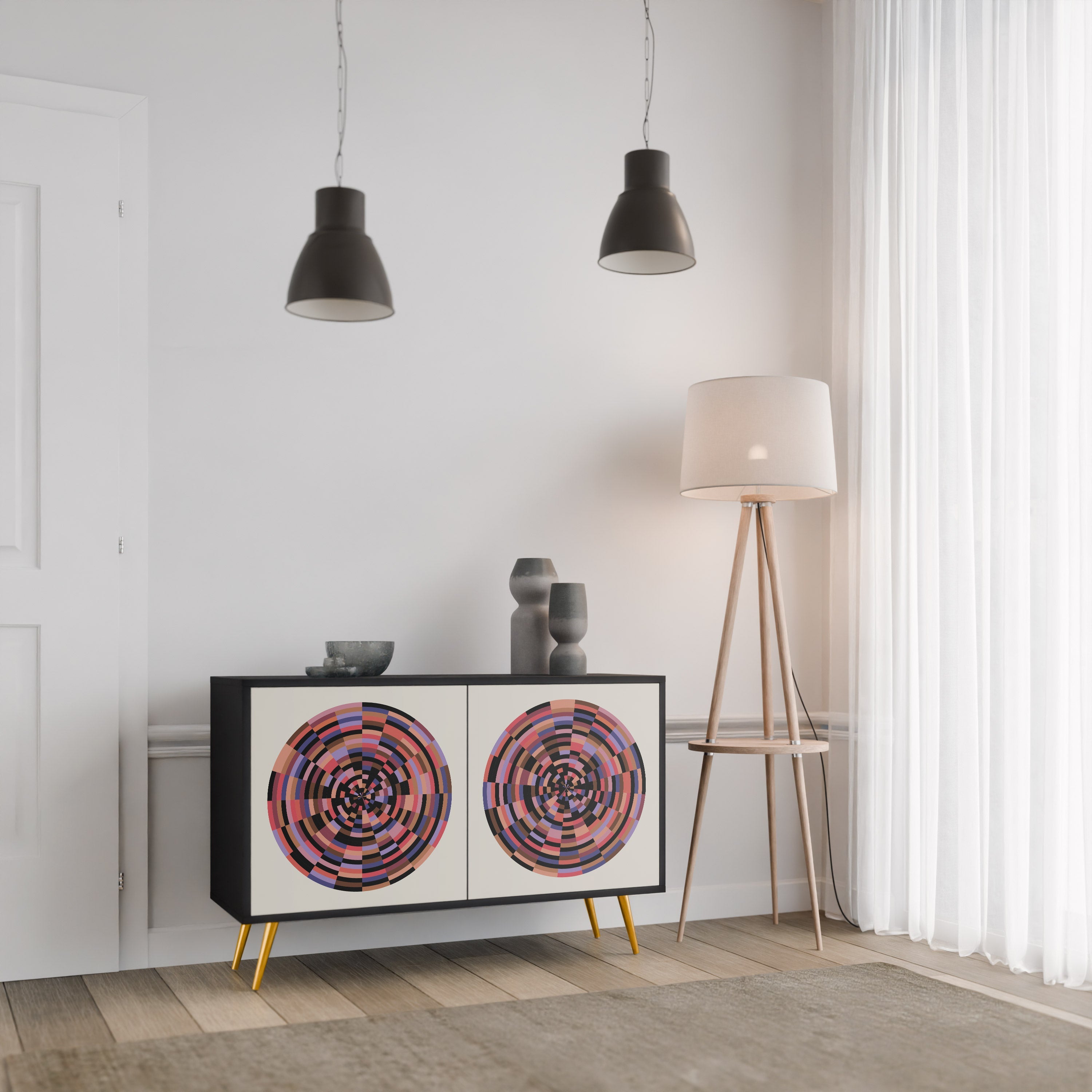 BROWN CIRCLES 2-Door Sideboard in Black Finish