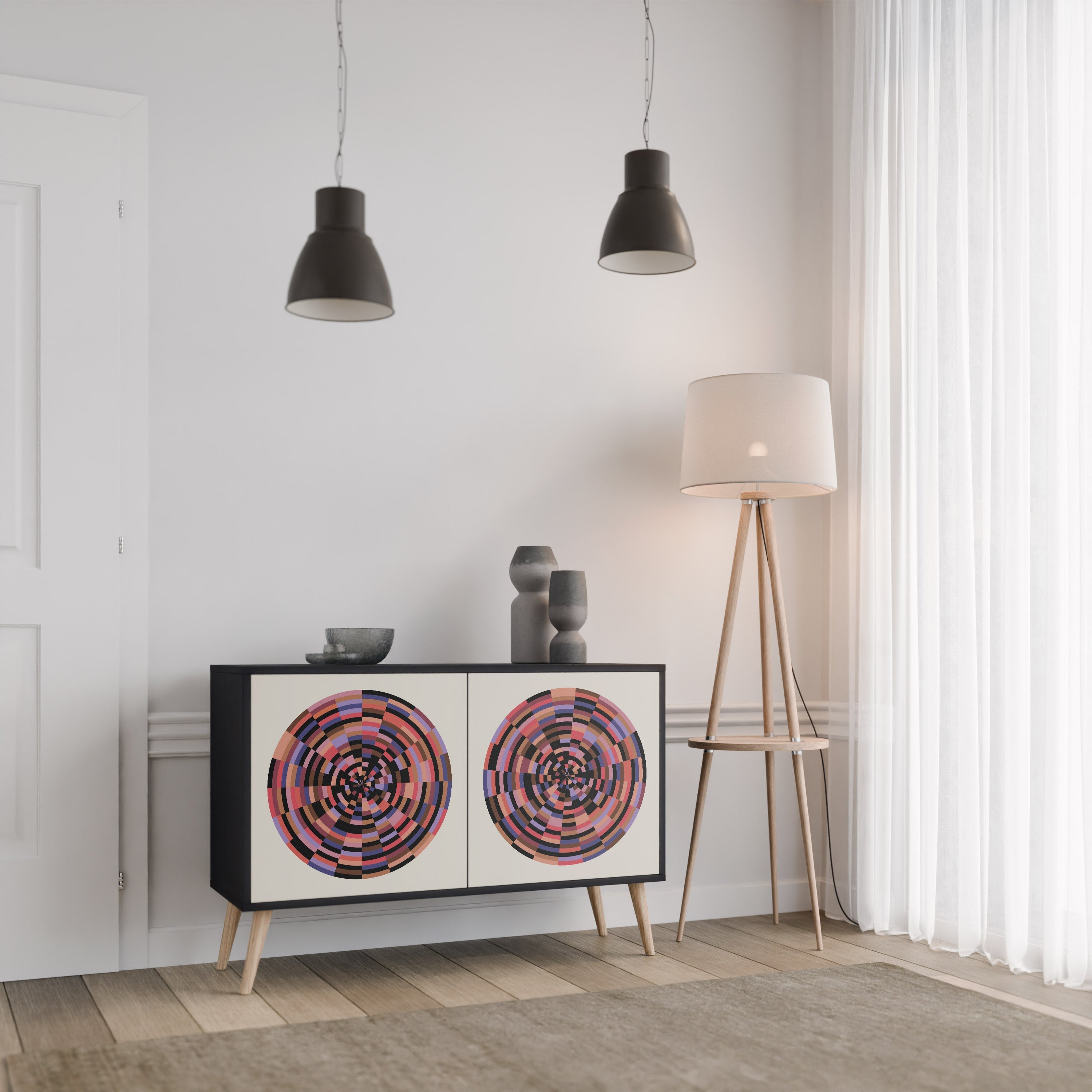 BROWN CIRCLES 2-Door Sideboard in Black Finish