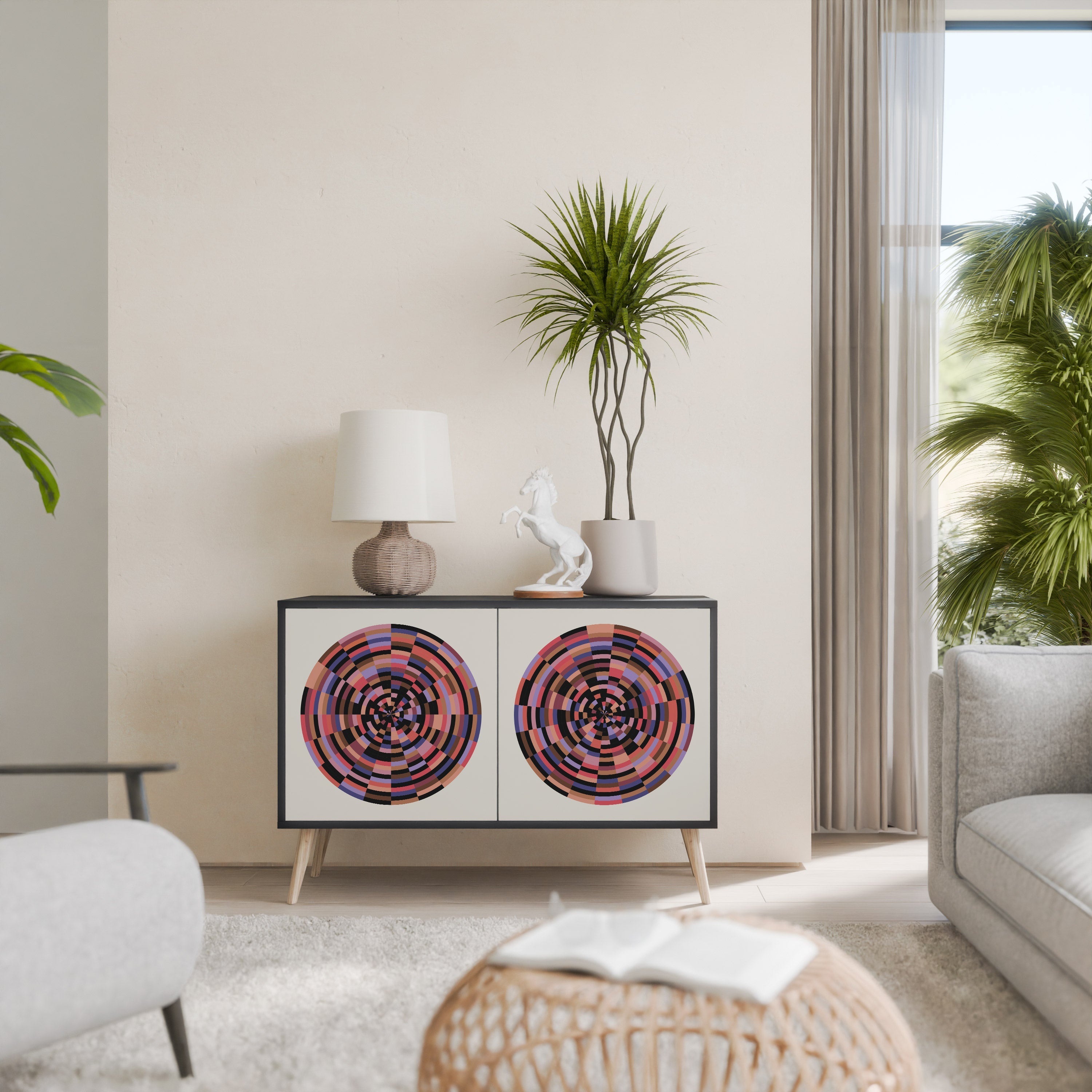BROWN CIRCLES 2-Door Sideboard in Black Finish