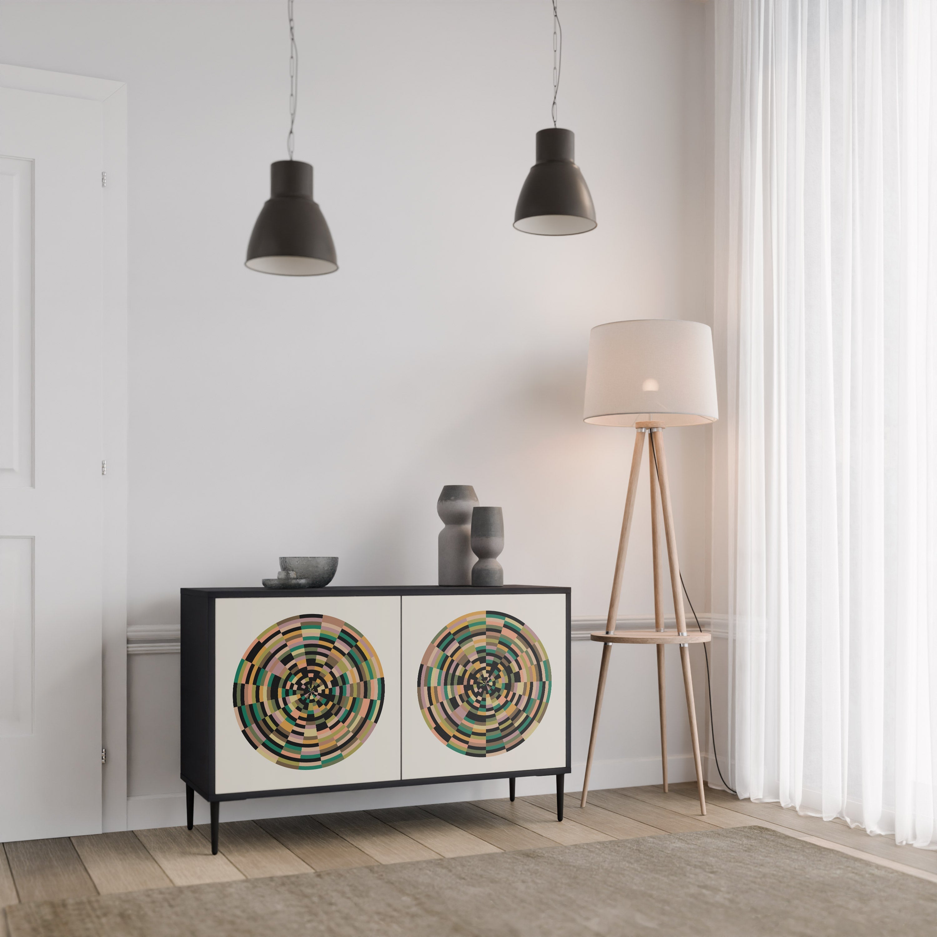 GREEN CIRCLES 2-Door Sideboard in Black Finish