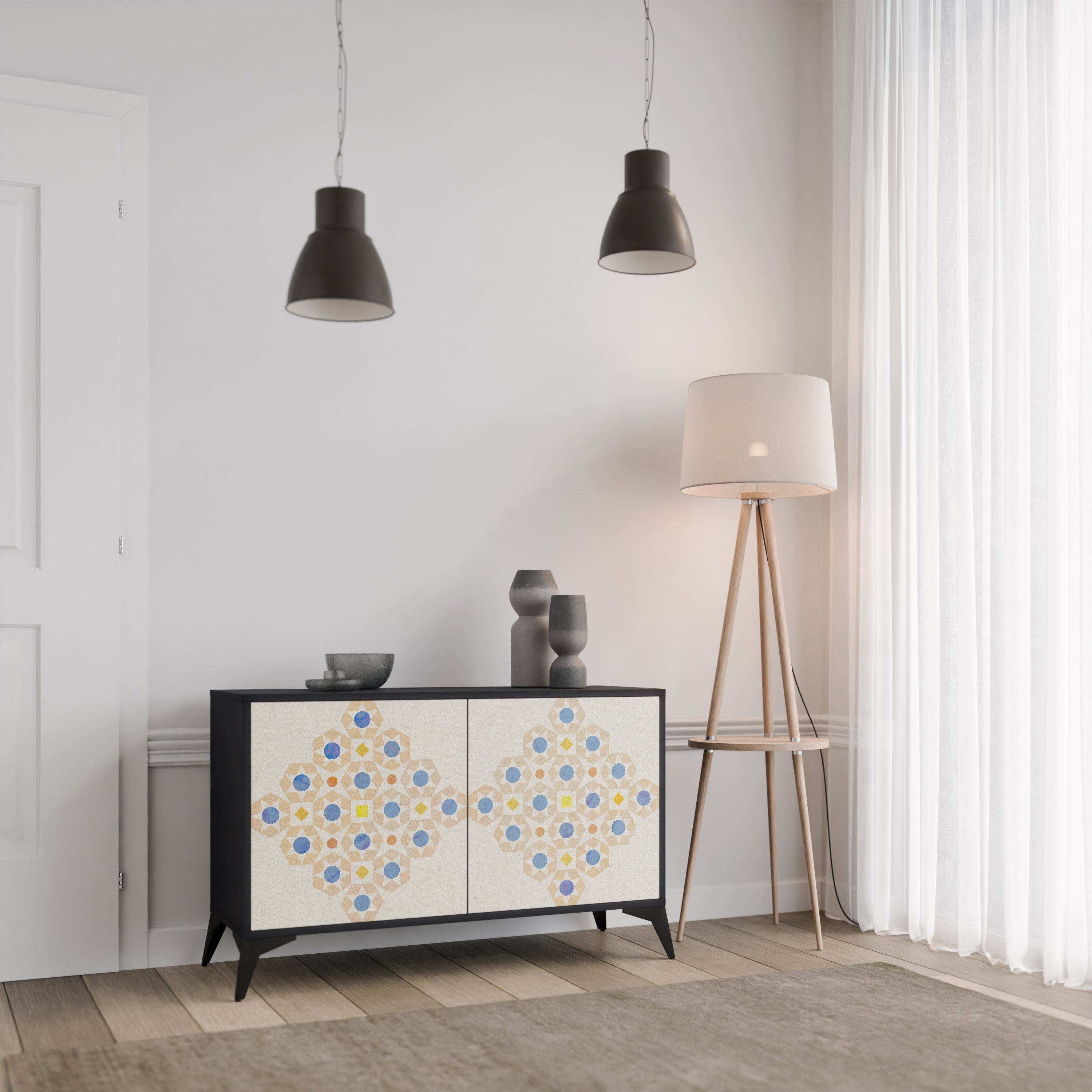 PATTERNED PRISM 2-Door Sideboard in Black Finish