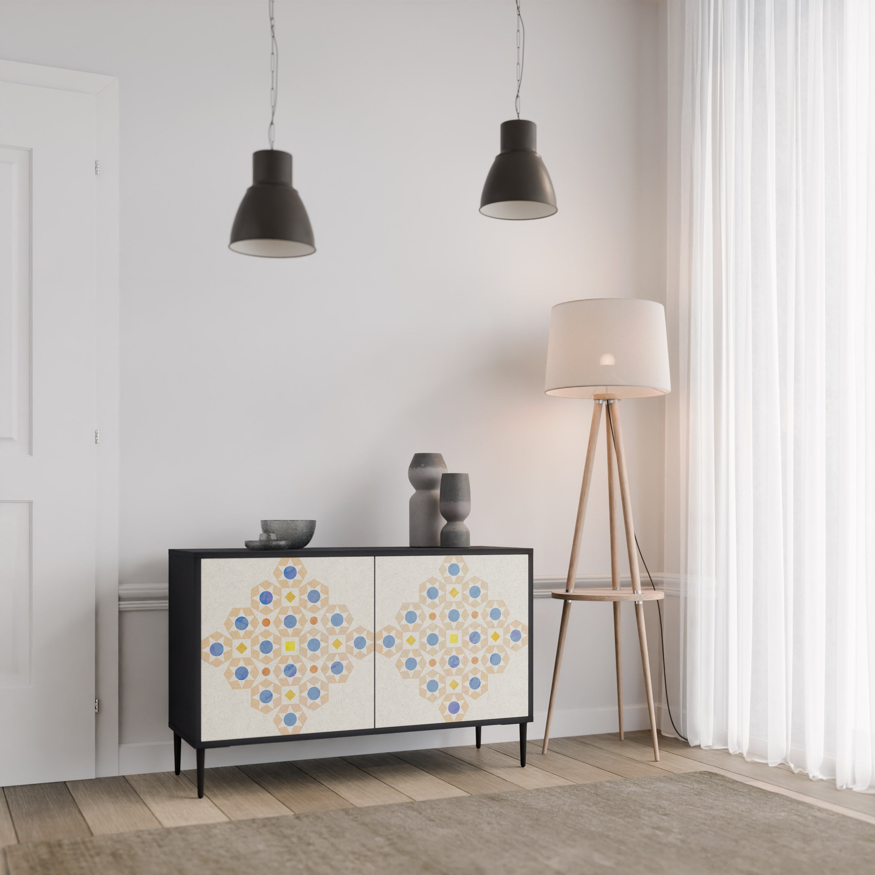 PATTERNED PRISM 2-Door Sideboard in Black Finish