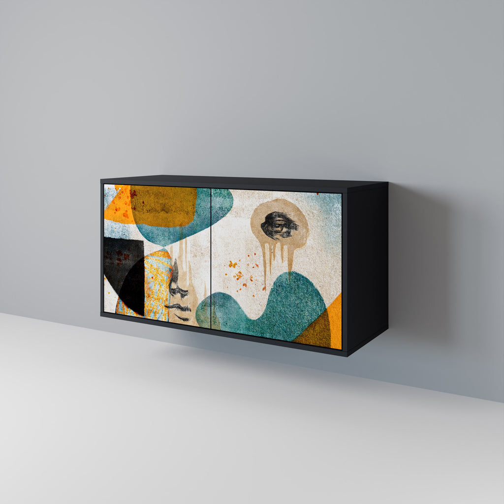 ABSTRACT FACES 2-Door Sideboard in Black Finish