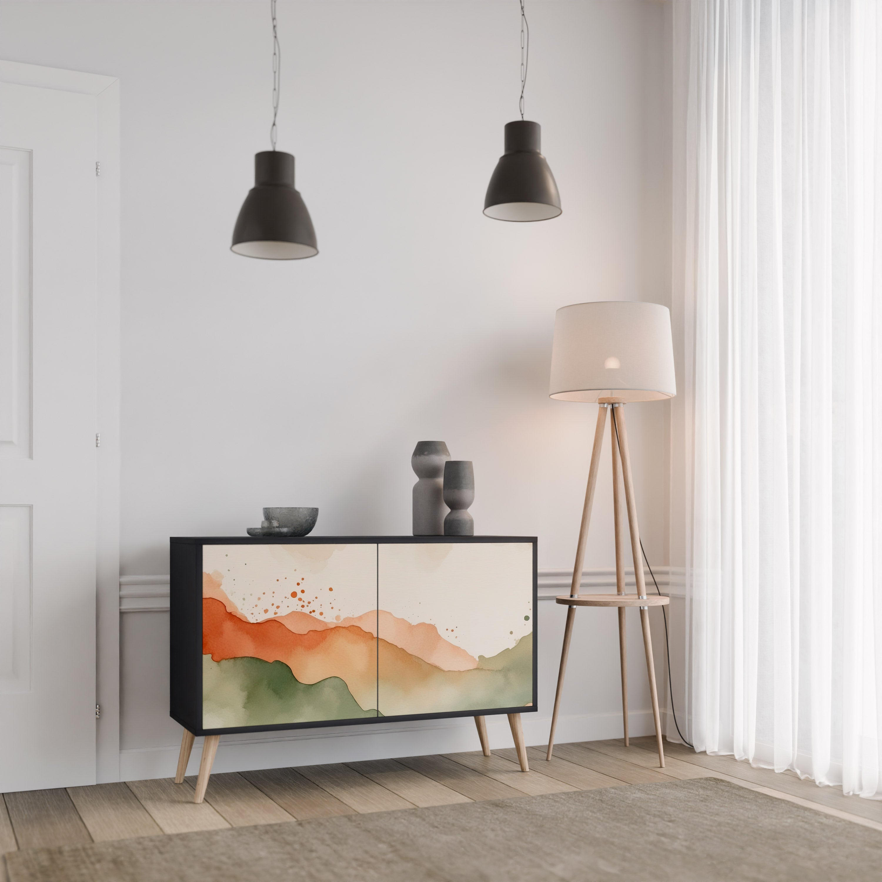 WATERCOLOUR PEAKS 2-Door Sideboard in Black Finish
