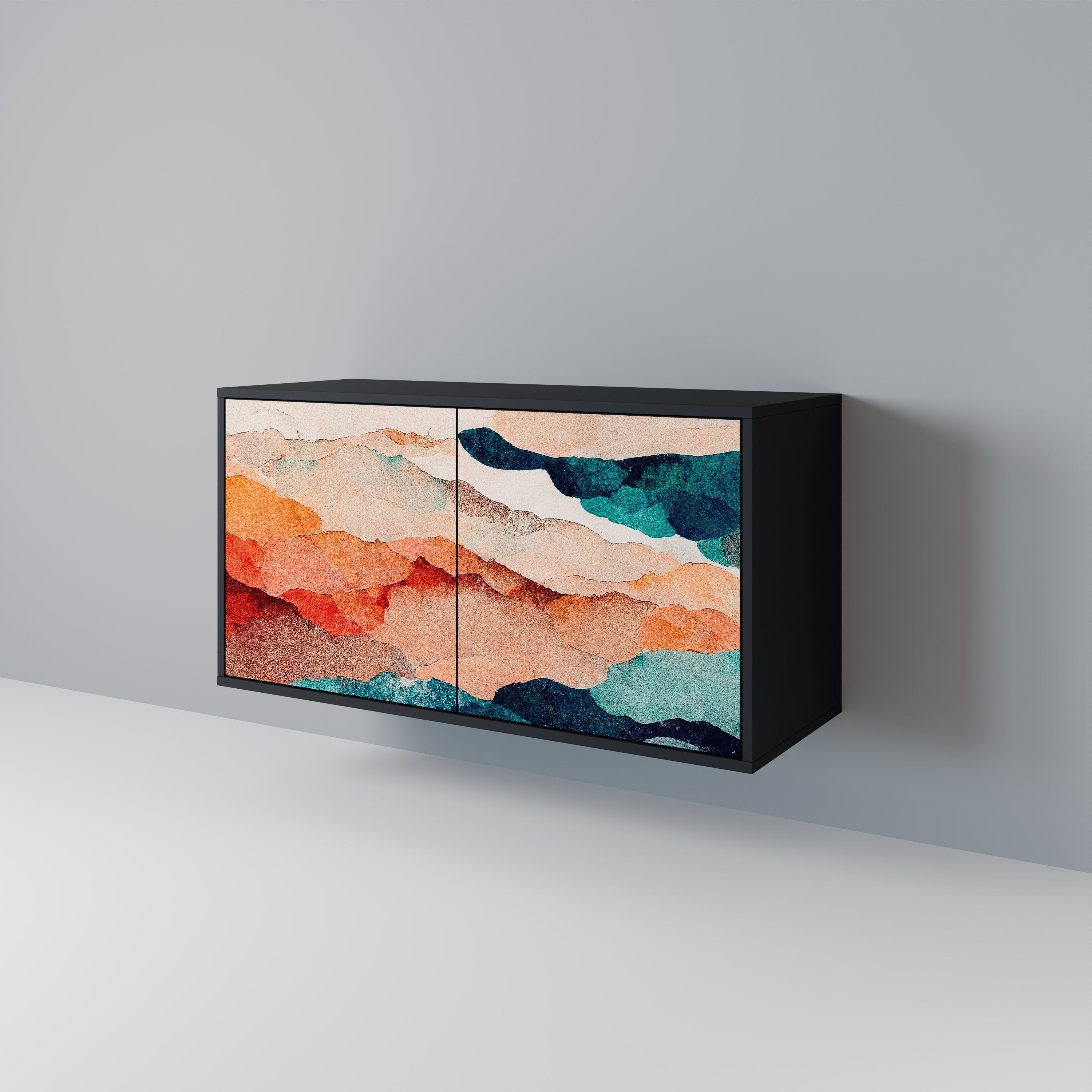 ABSTRACT LANDSCAPE 2-Door Sideboard in Black Finish