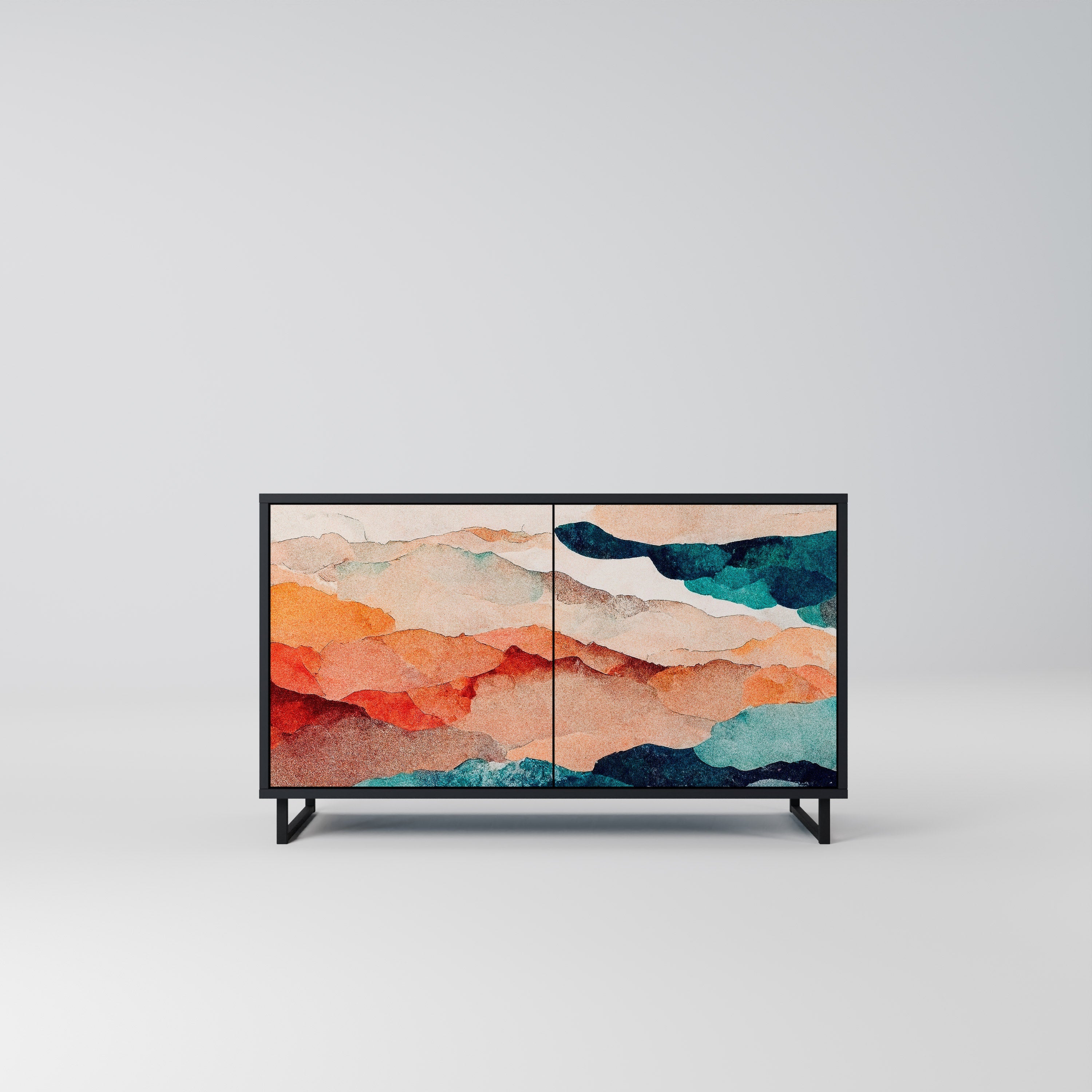 ABSTRACT LANDSCAPE 2-Door Sideboard in Black Finish