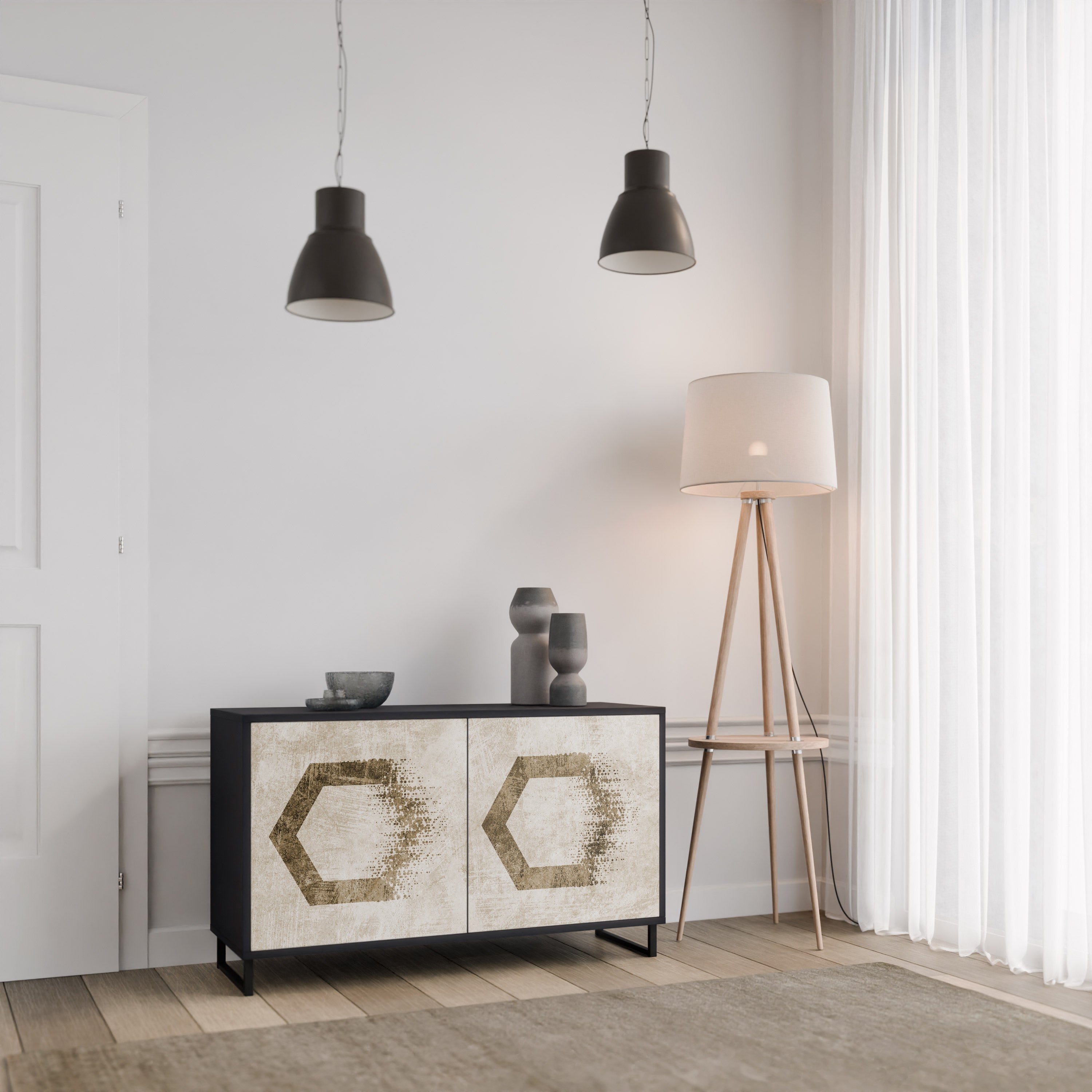 HEXAGONAL SHAPES 2-Door Sideboard in Black Finish
