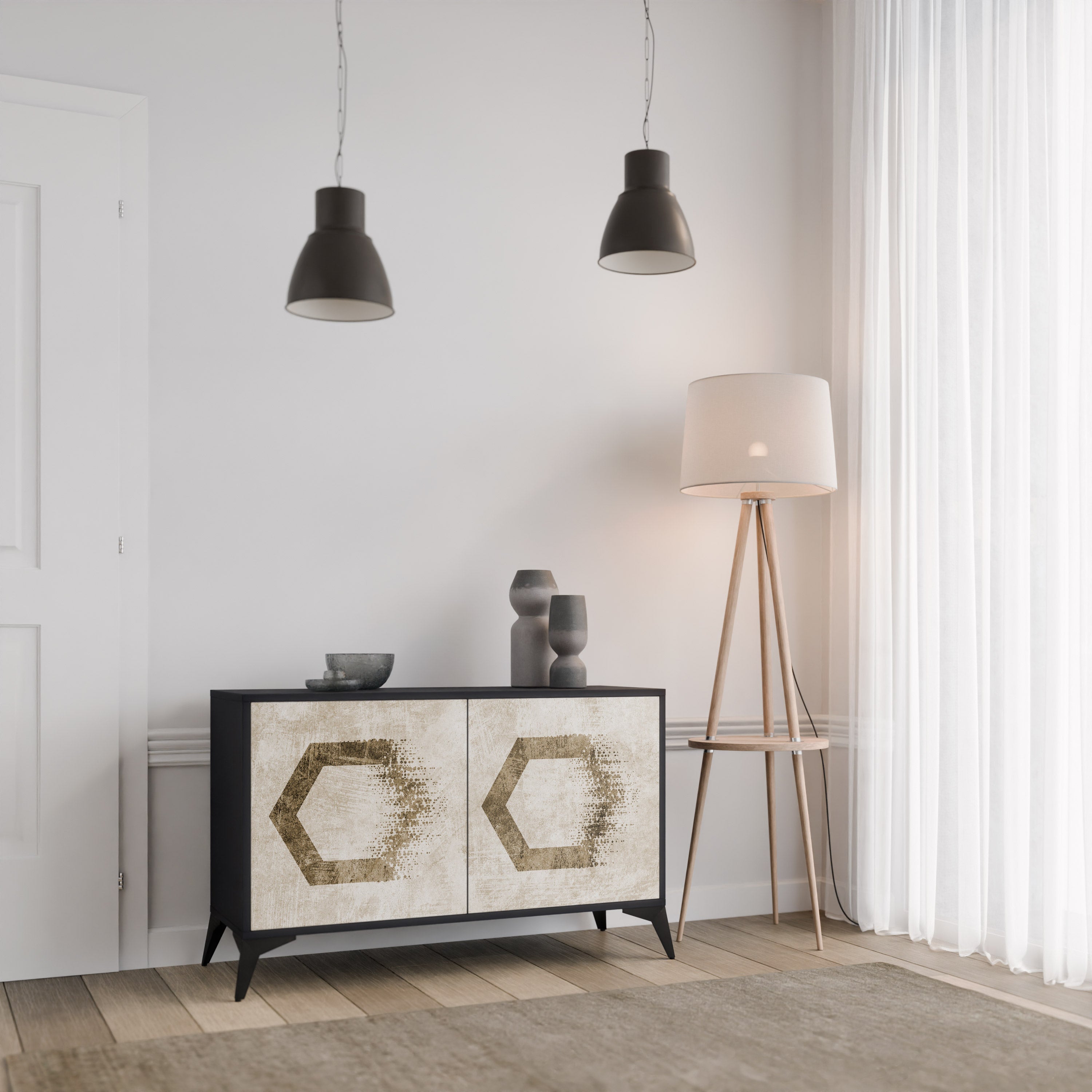 HEXAGONAL SHAPES 2-Door Sideboard in Black Finish