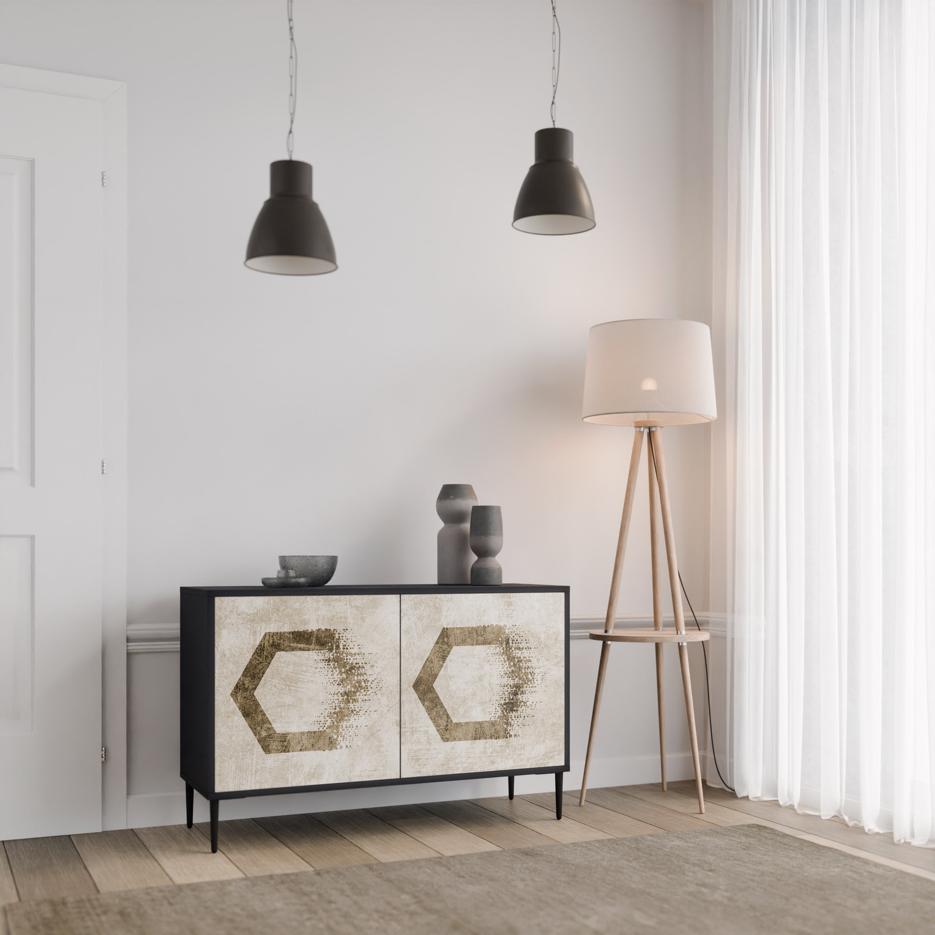 HEXAGONAL SHAPES 2-Door Sideboard in Black Finish