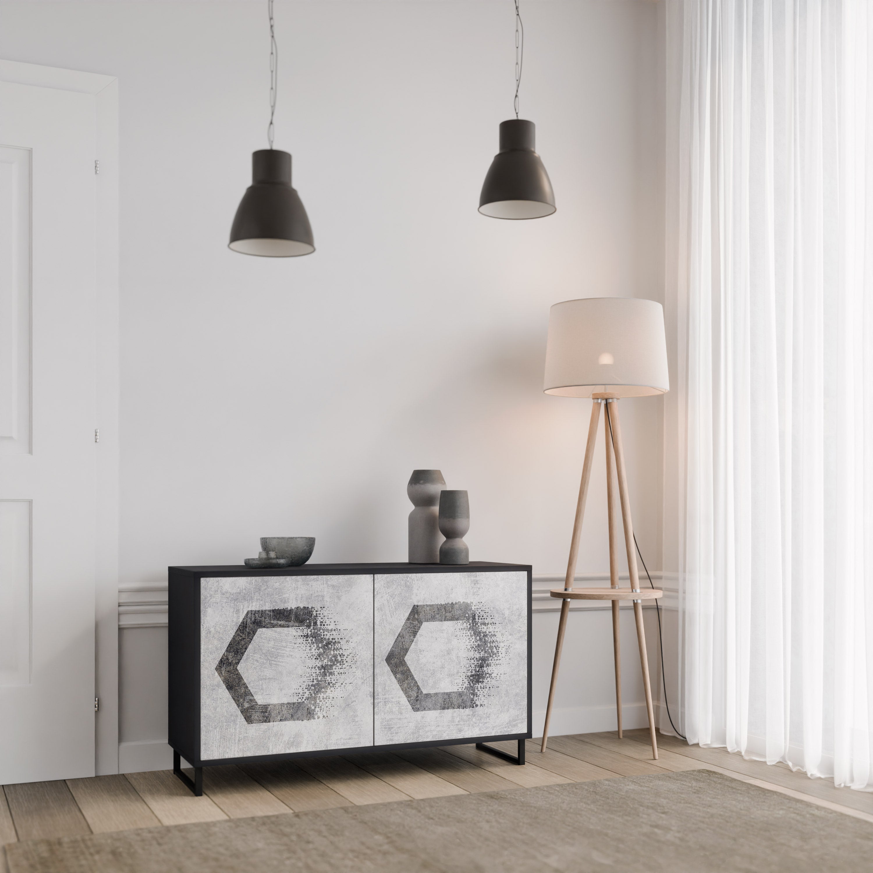 HEXAGONAL FIGURES 2-Door Sideboard in Black Finish