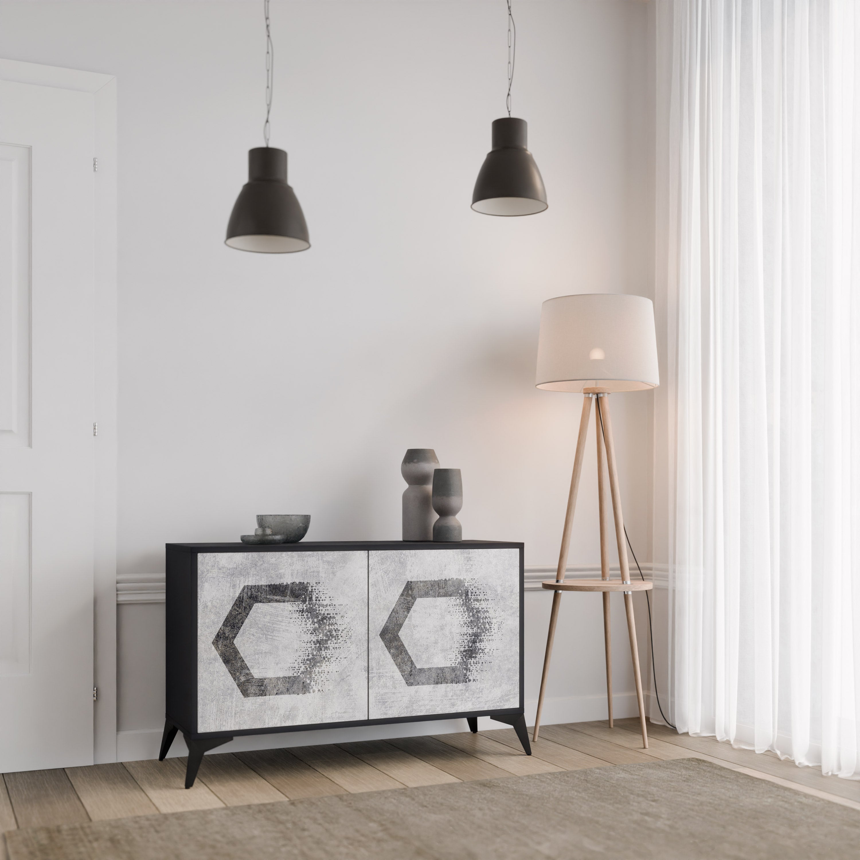 HEXAGONAL FIGURES 2-Door Sideboard in Black Finish