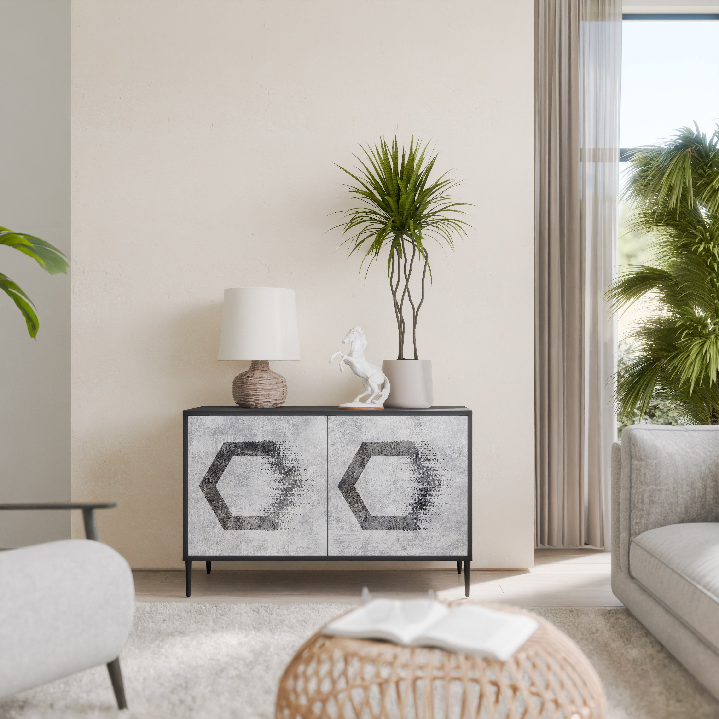 HEXAGONAL FIGURES 2-Door Sideboard in Black Finish