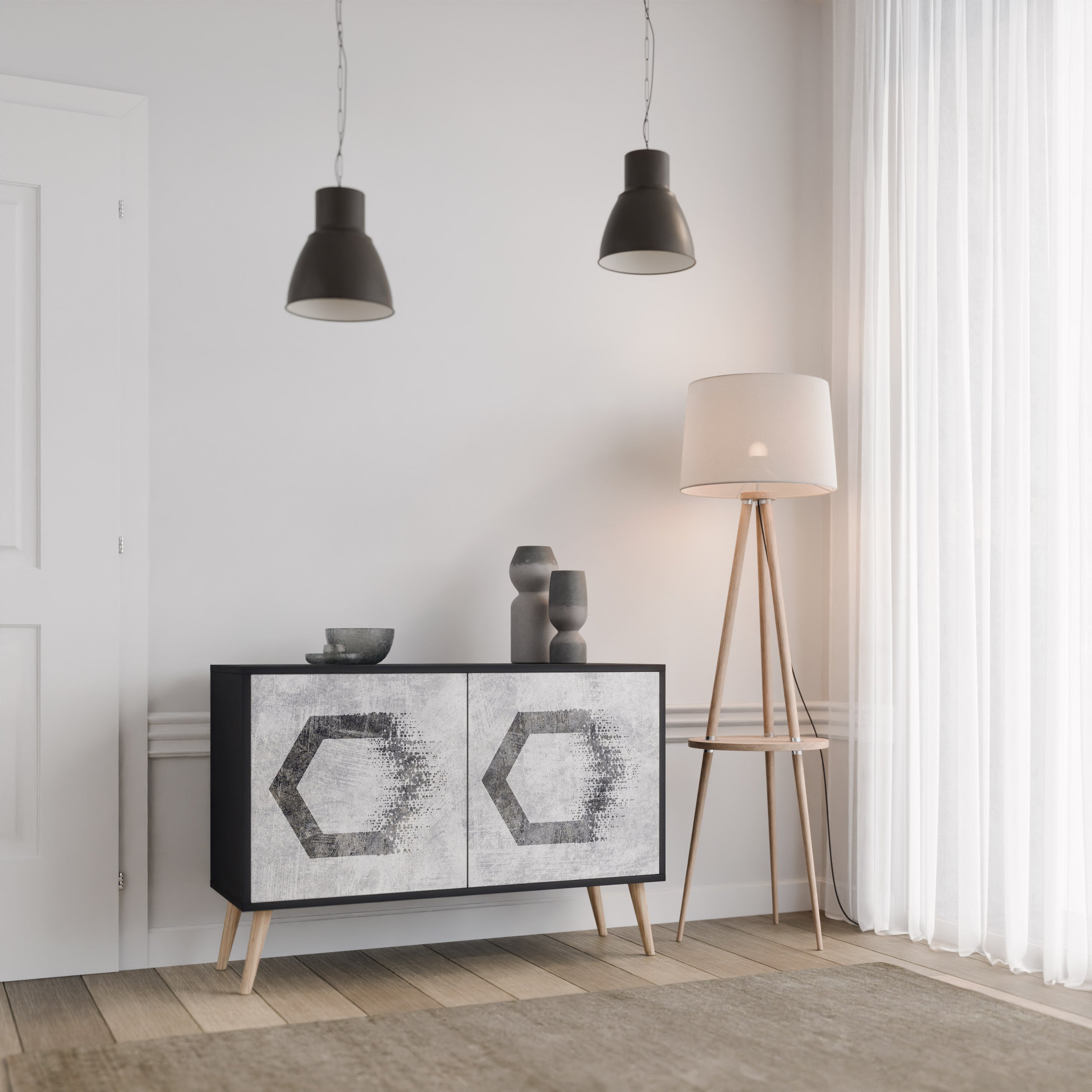 HEXAGONAL FIGURES 2-Door Sideboard in Black Finish