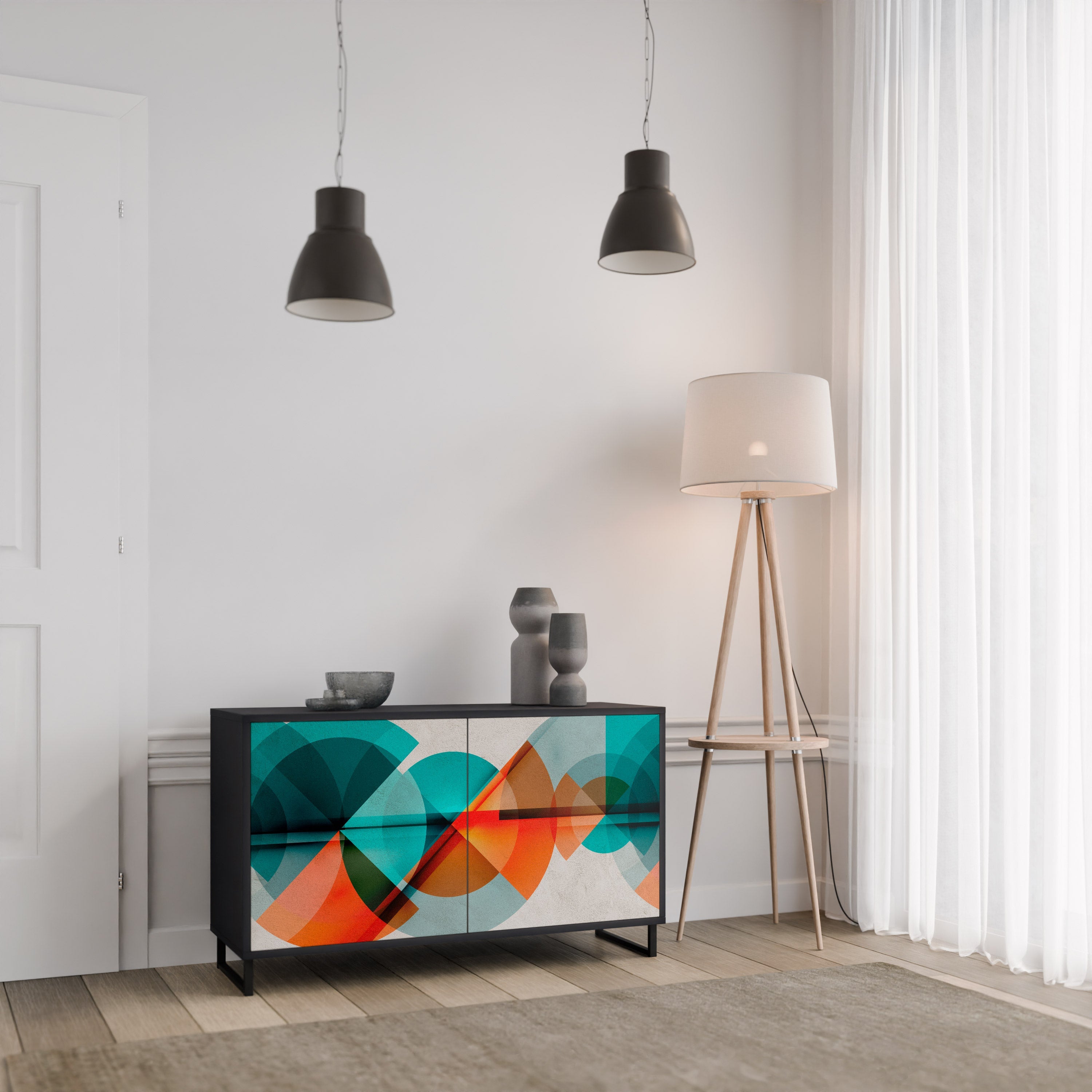 CIRCULAR RHAPSODY 2-Door Sideboard in Black Finish