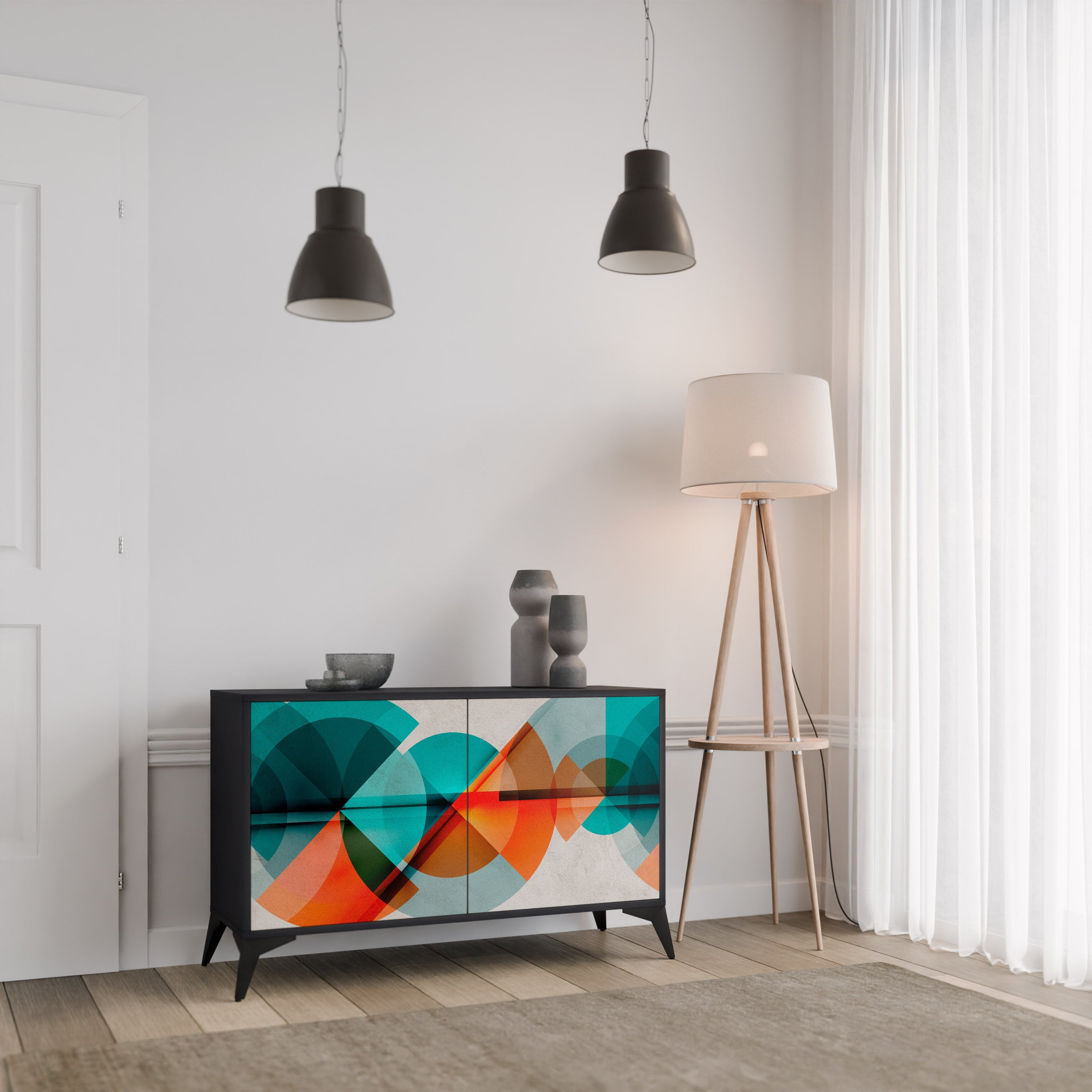 CIRCULAR RHAPSODY 2-Door Sideboard in Black Finish
