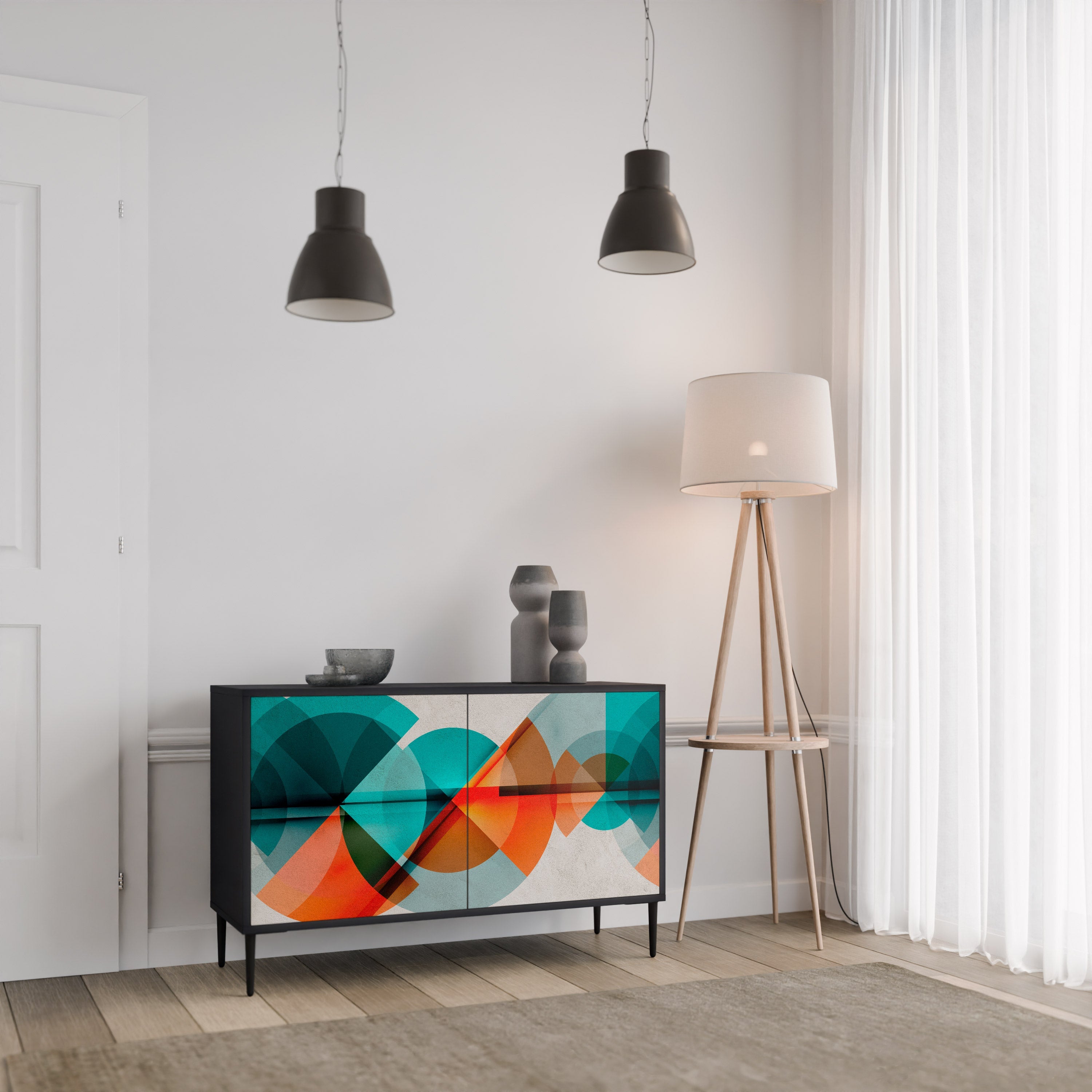 CIRCULAR RHAPSODY 2-Door Sideboard in Black Finish