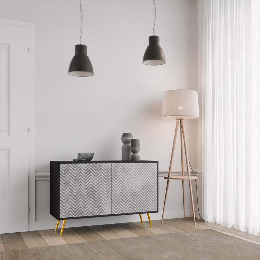 CONCRETE ZIG ZAG 2-Door Sideboard in Black Finish