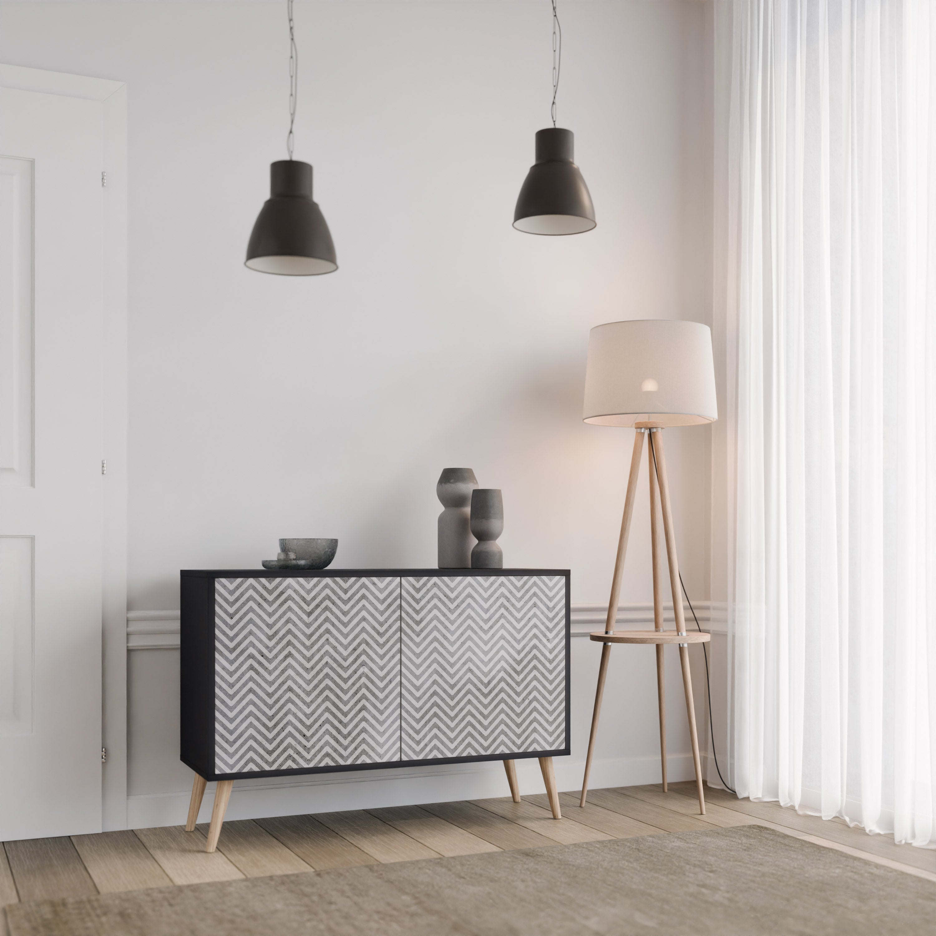 CONCRETE ZIG ZAG 2-Door Sideboard in Black Finish