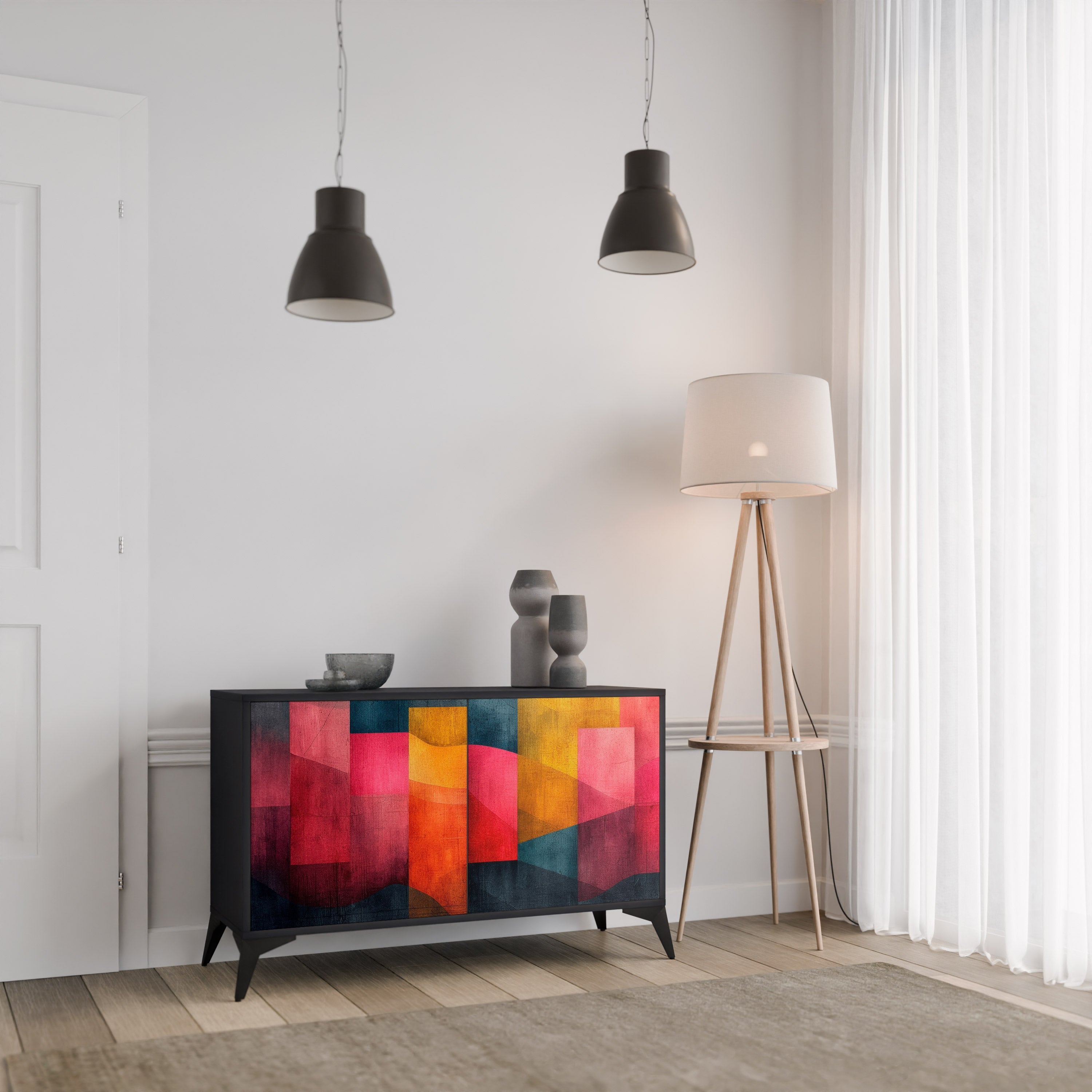 COLORFUL SOUNDS 2-Door Sideboard in Black Finish