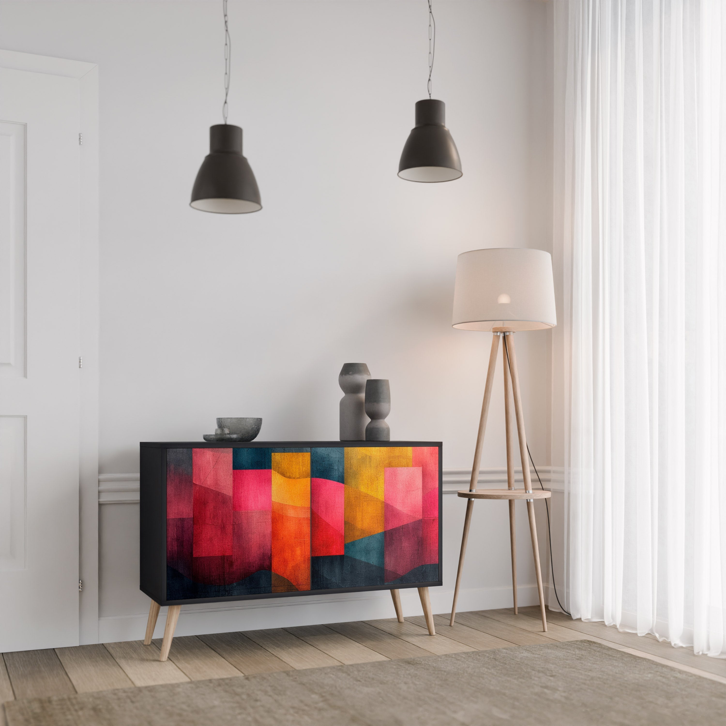 COLORFUL SOUNDS 2-Door Sideboard in Black Finish