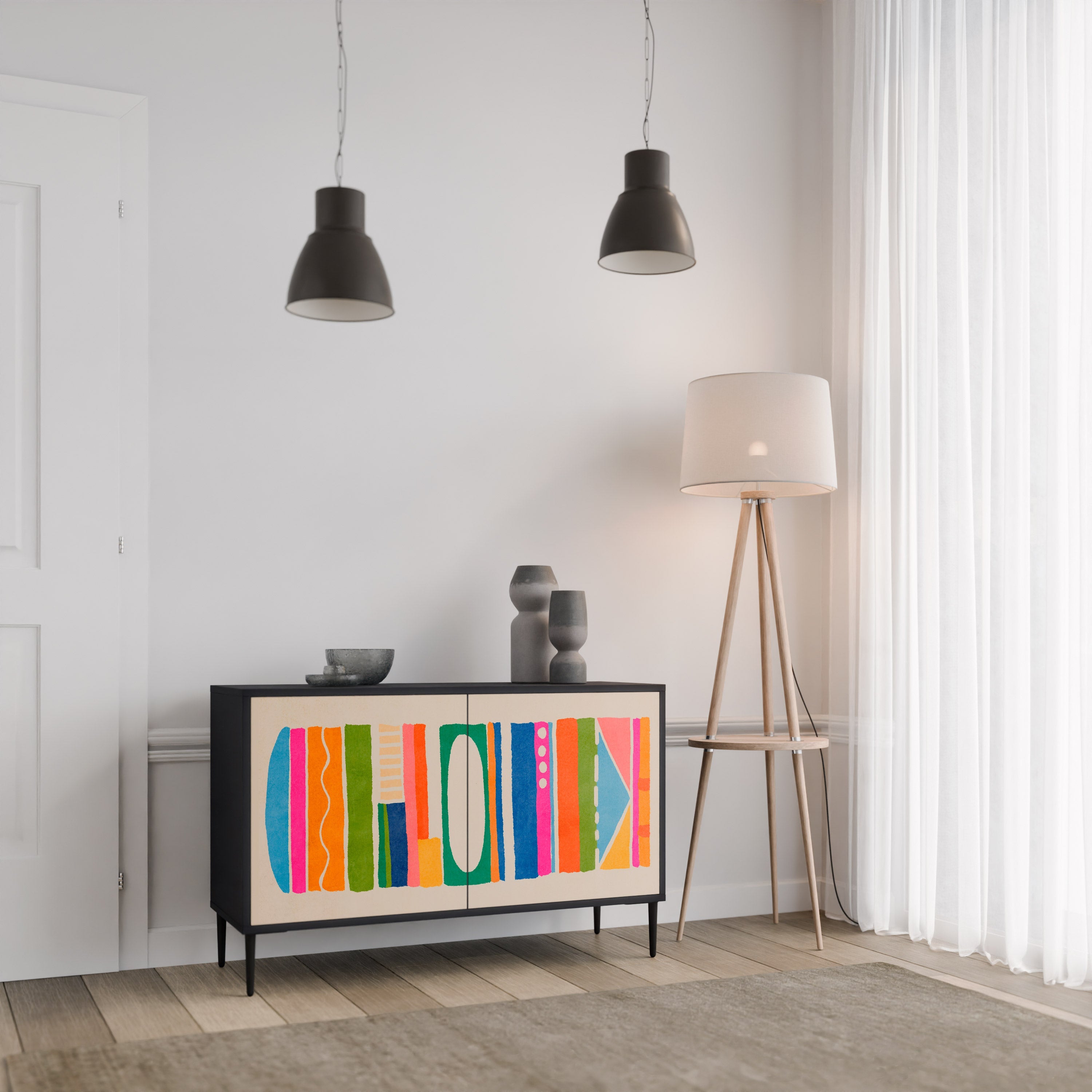 GEOMETRIC SHINE 2-Door Sideboard in Black Finish