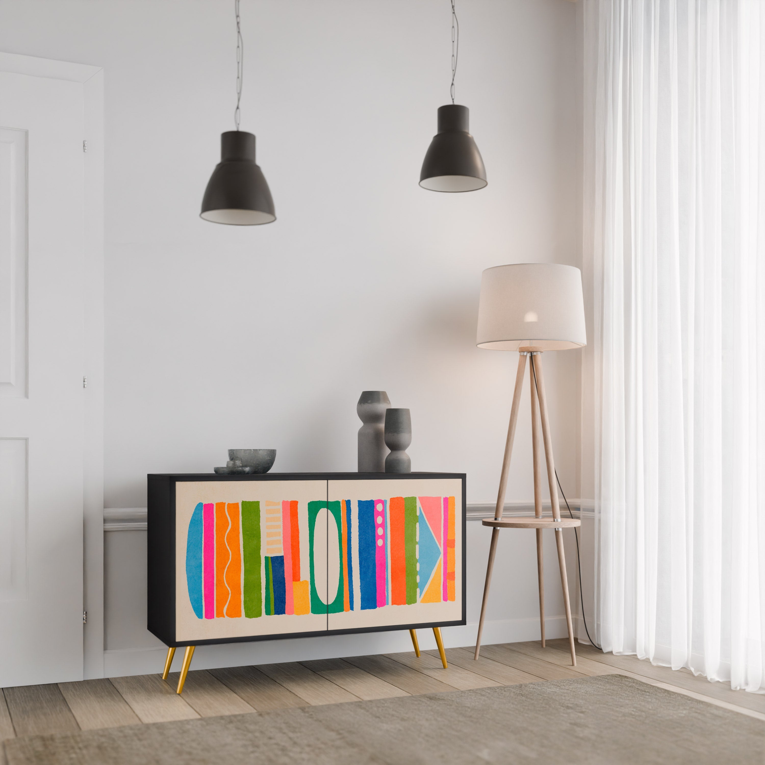 GEOMETRIC SHINE 2-Door Sideboard in Black Finish