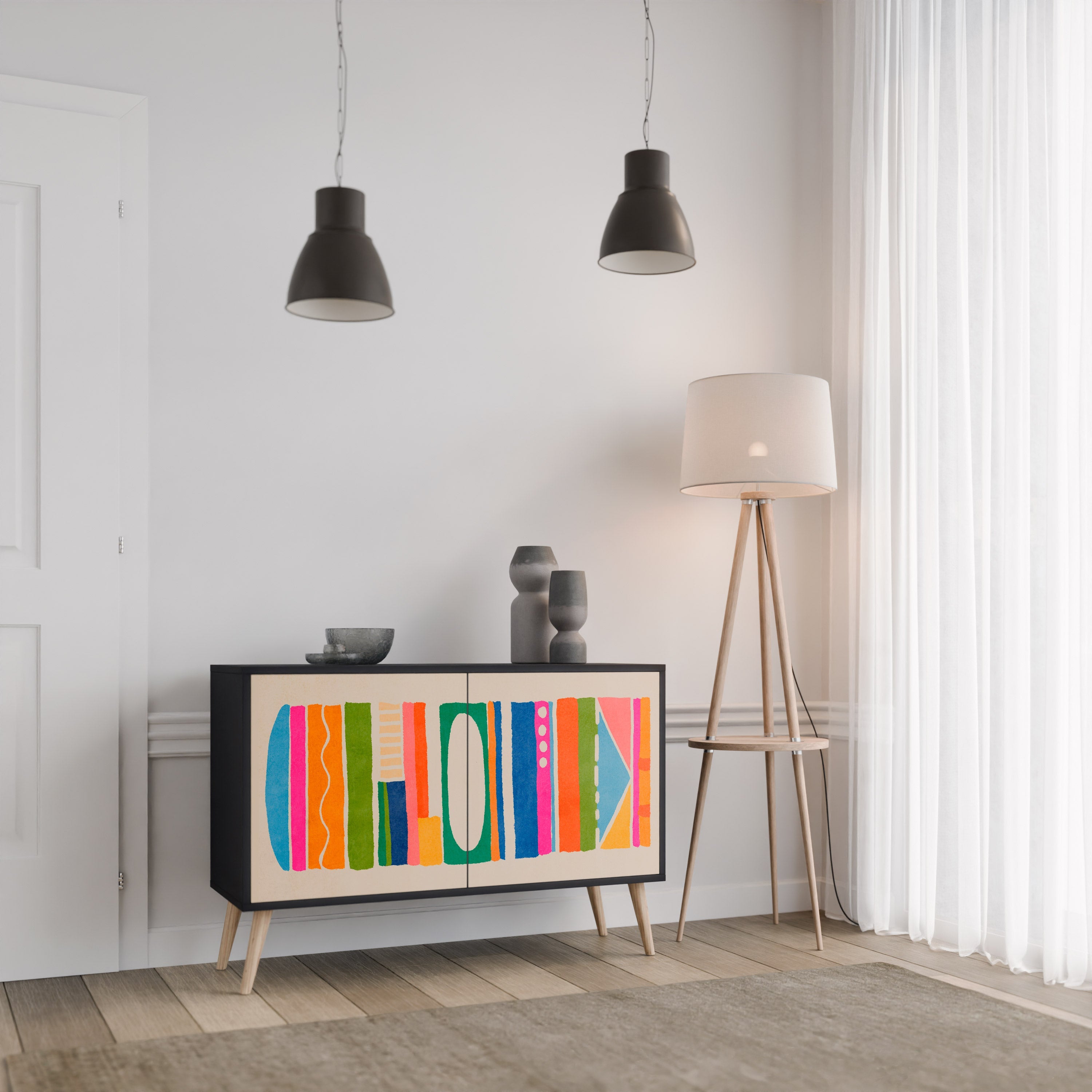 GEOMETRIC SHINE 2-Door Sideboard in Black Finish
