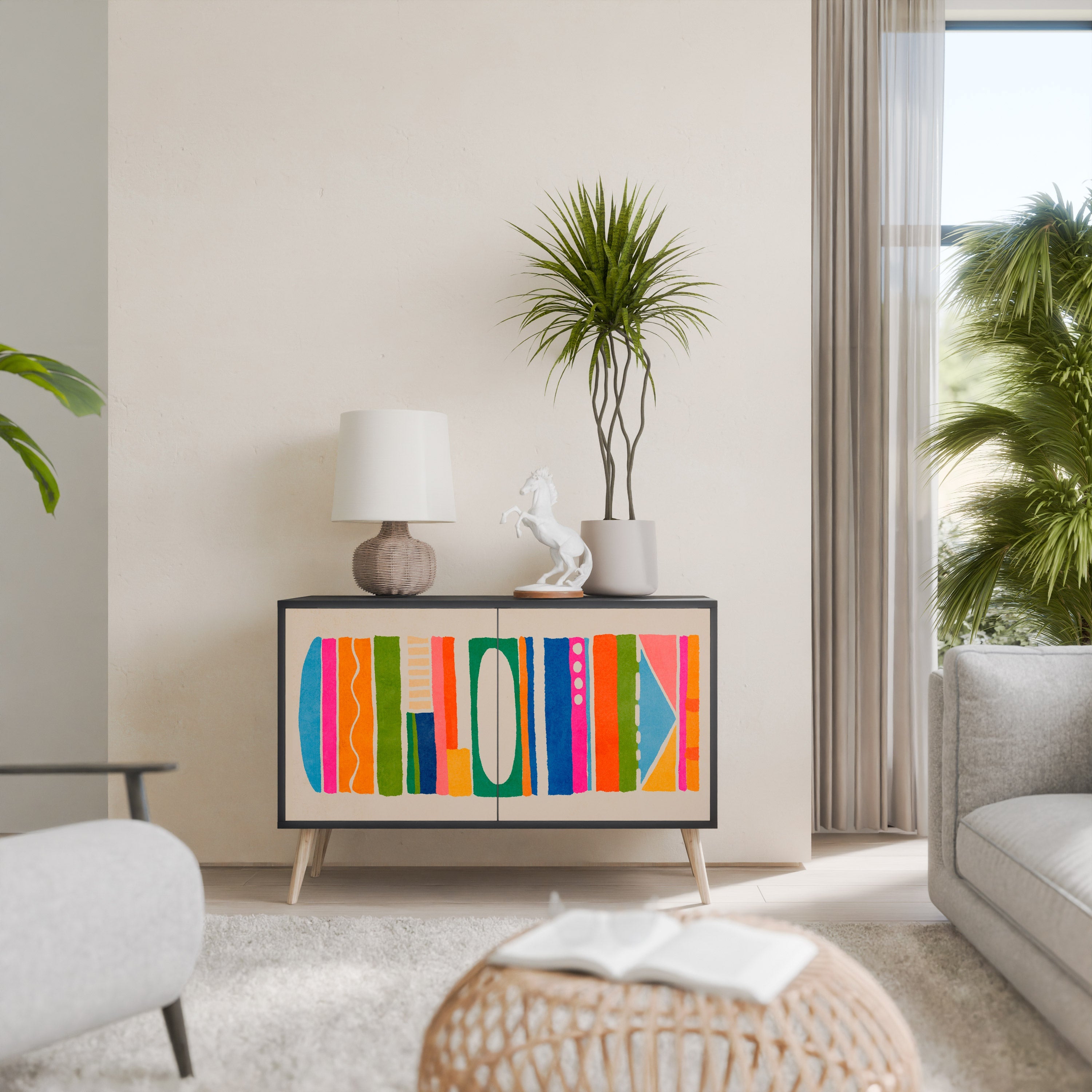 GEOMETRIC SHINE 2-Door Sideboard in Black Finish