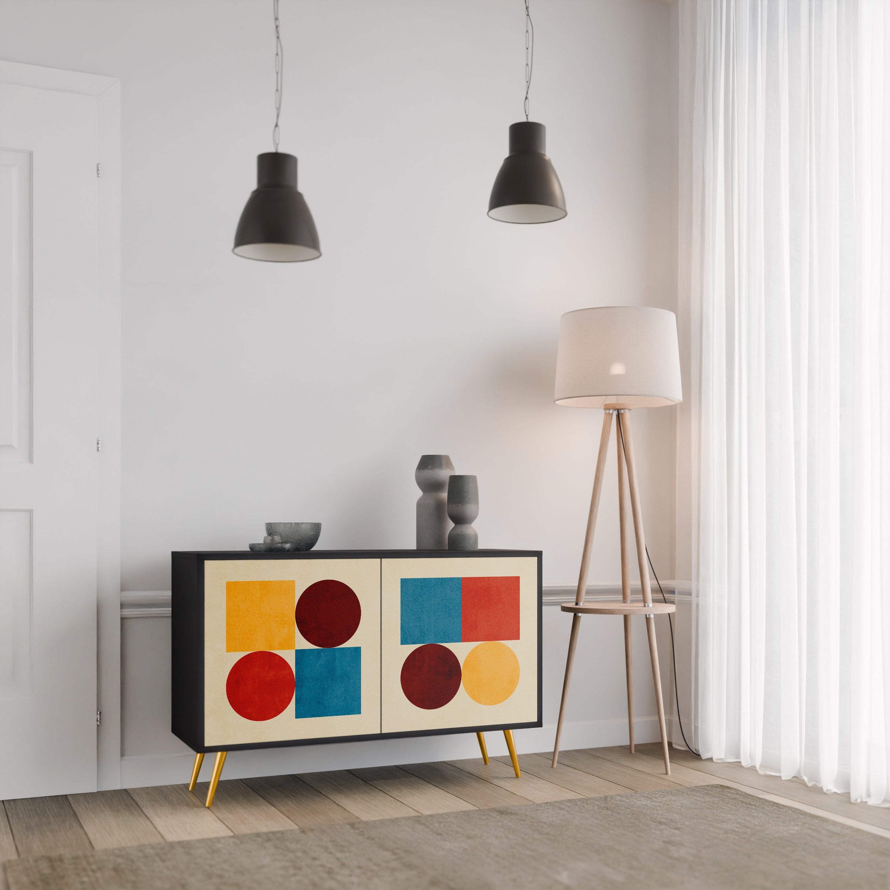 GEOMETRIC PUZZLE 2-Door Sideboard in Black Finish