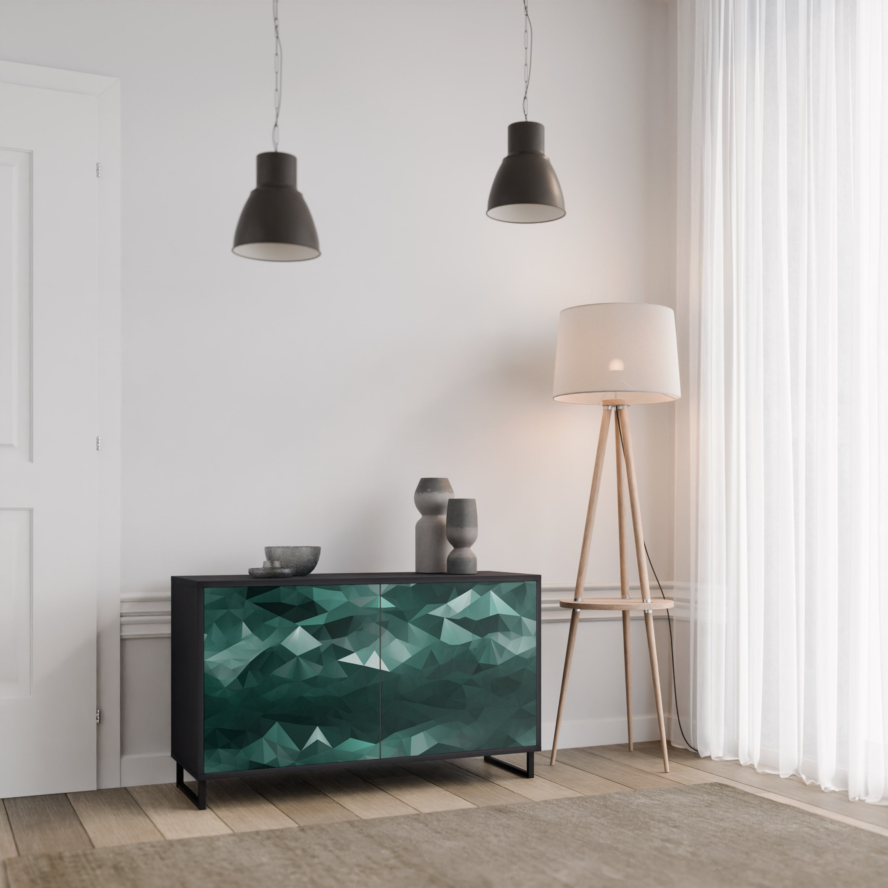 POLYGONAL FLOATING 2-Door Sideboard in Black Finish