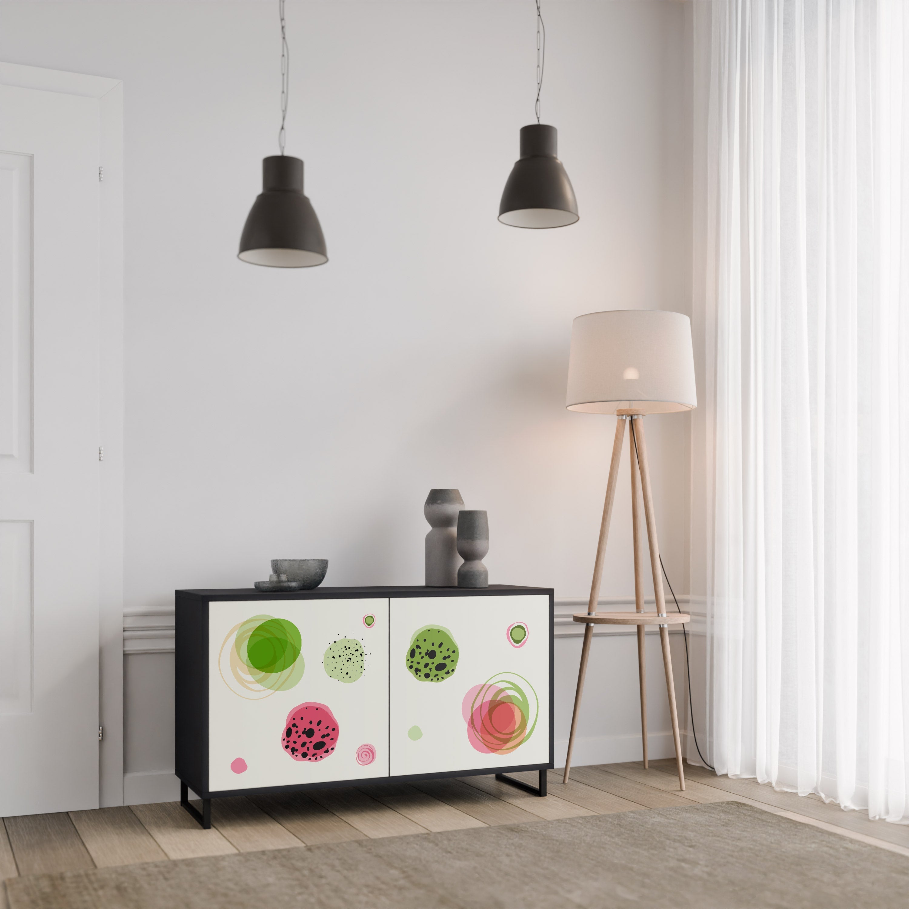 COLORFUL COSMOS 2-Door Sideboard in Black Finish