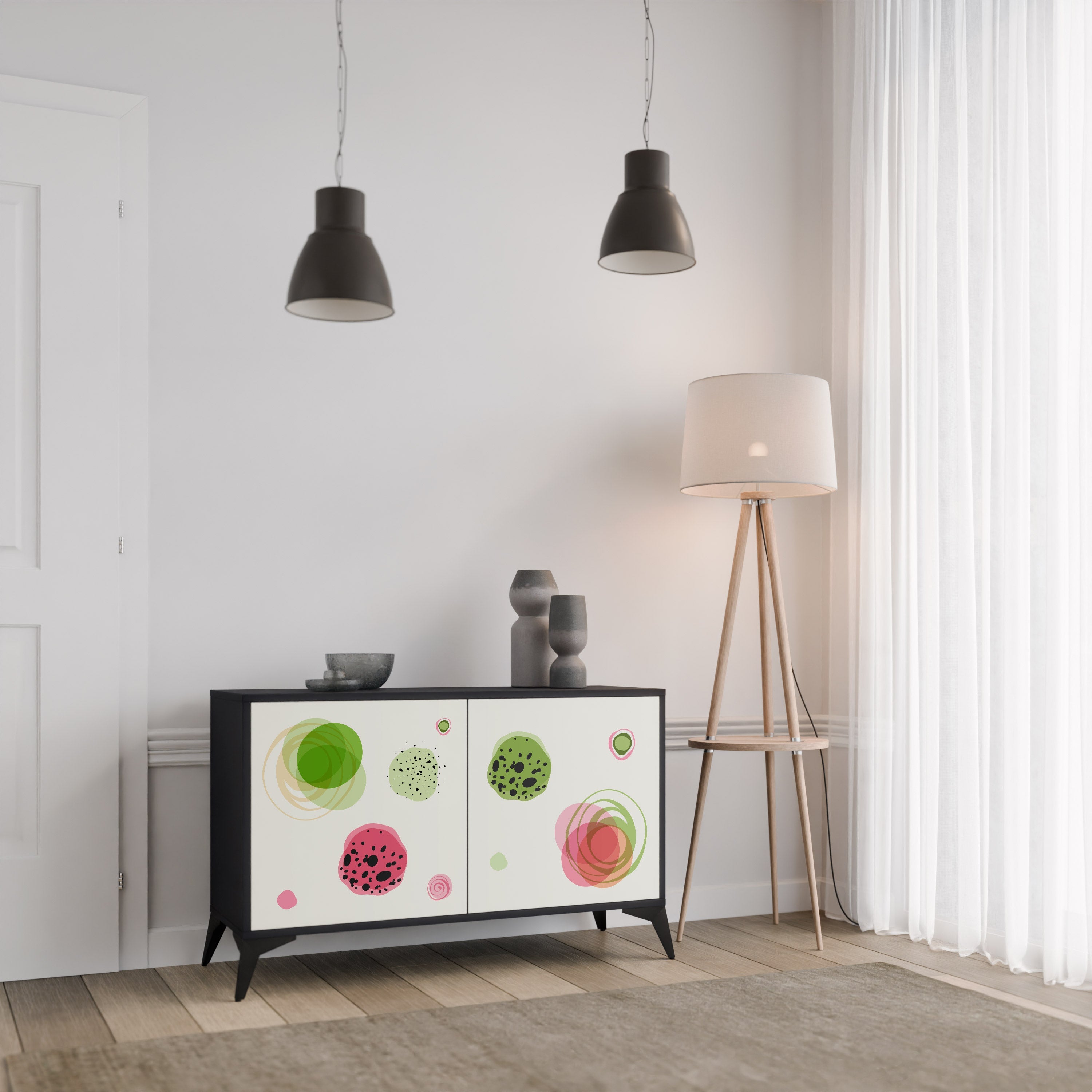 COLORFUL COSMOS 2-Door Sideboard in Black Finish