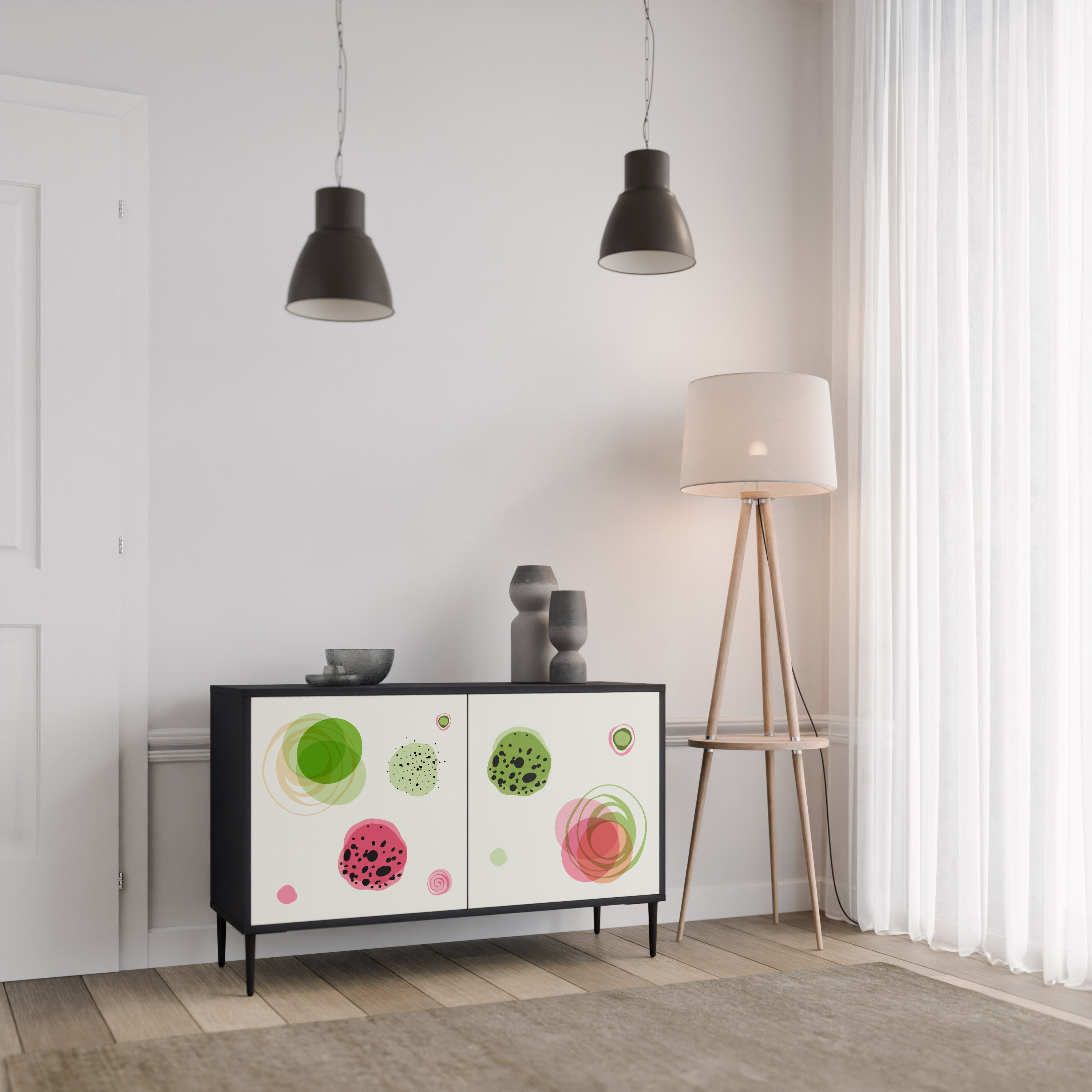 COLORFUL COSMOS 2-Door Sideboard in Black Finish