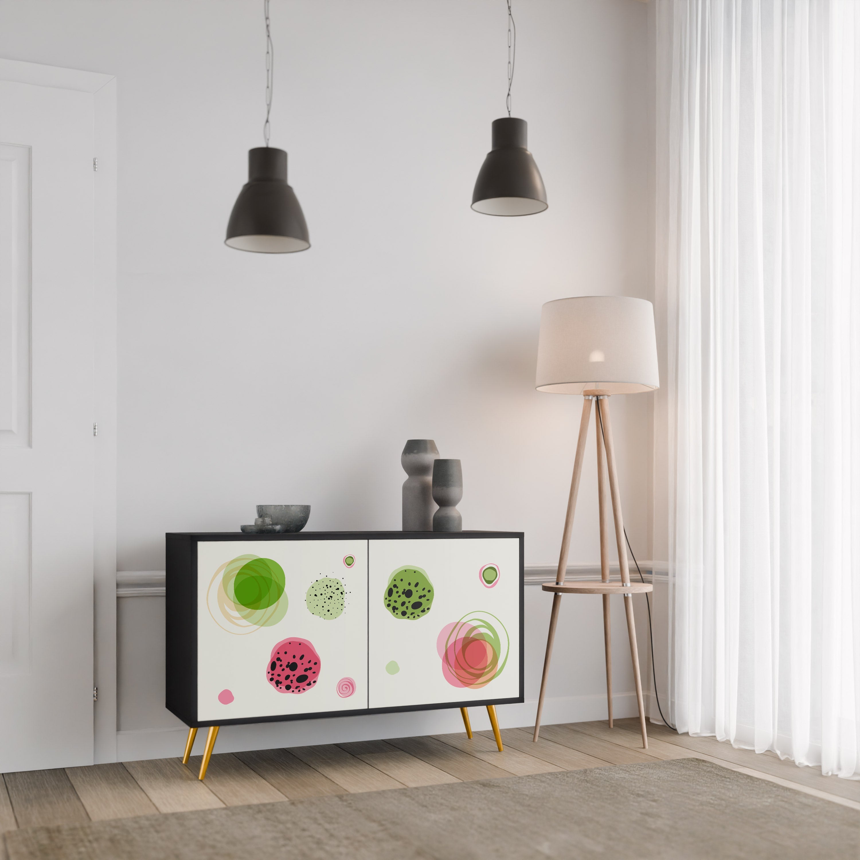 COLORFUL COSMOS 2-Door Sideboard in Black Finish