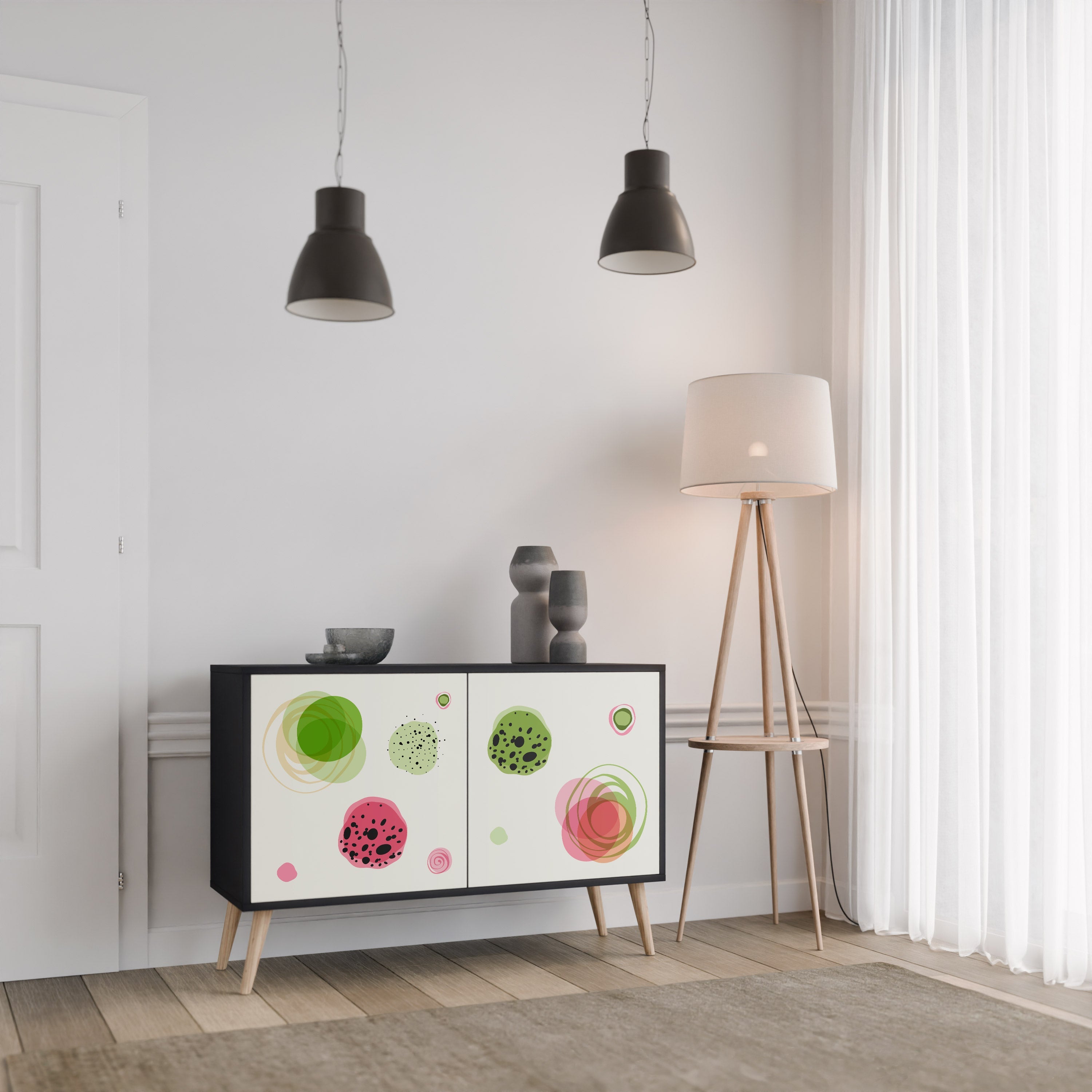 COLORFUL COSMOS 2-Door Sideboard in Black Finish