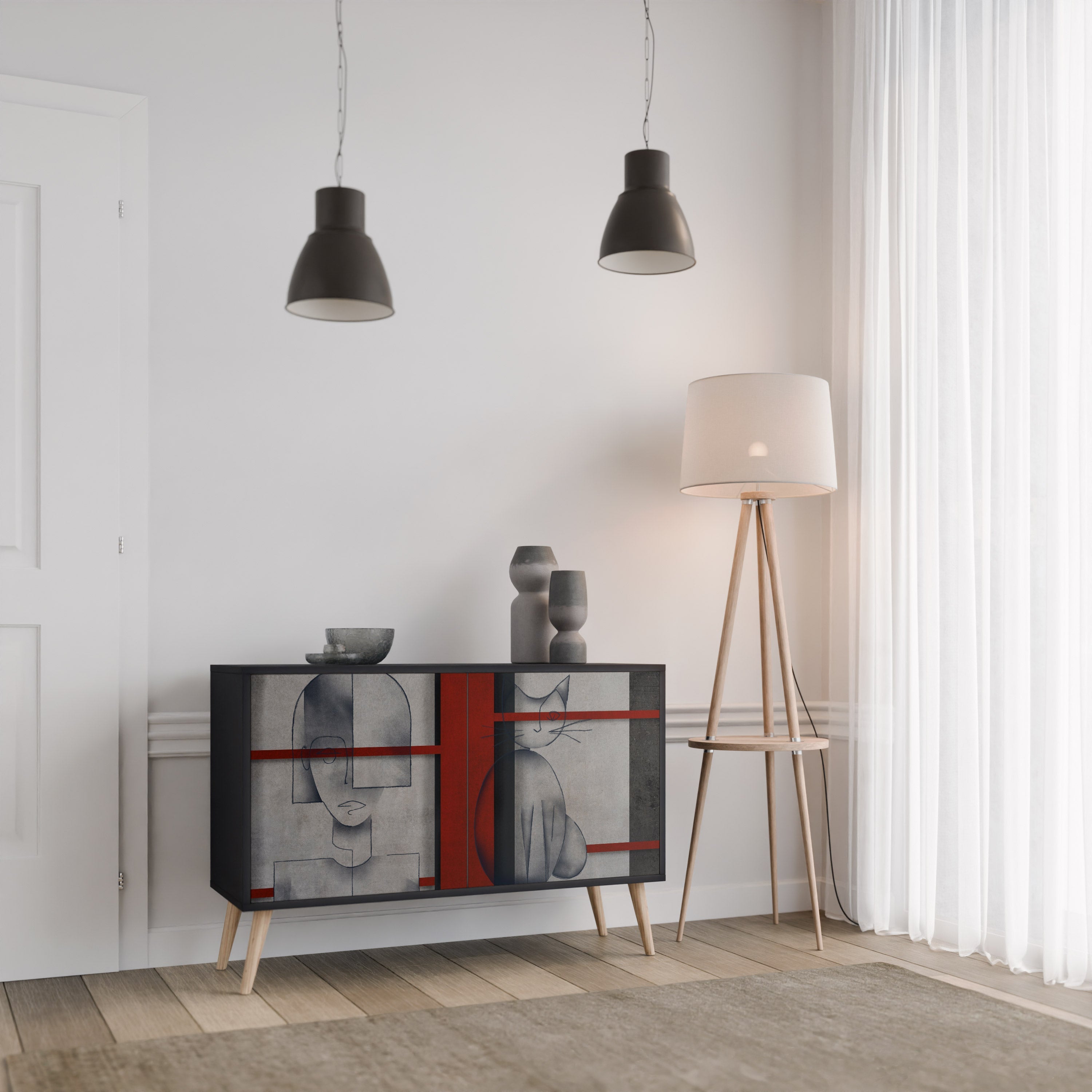 GRAY FIGURES 2-Door Sideboard in Black Finish