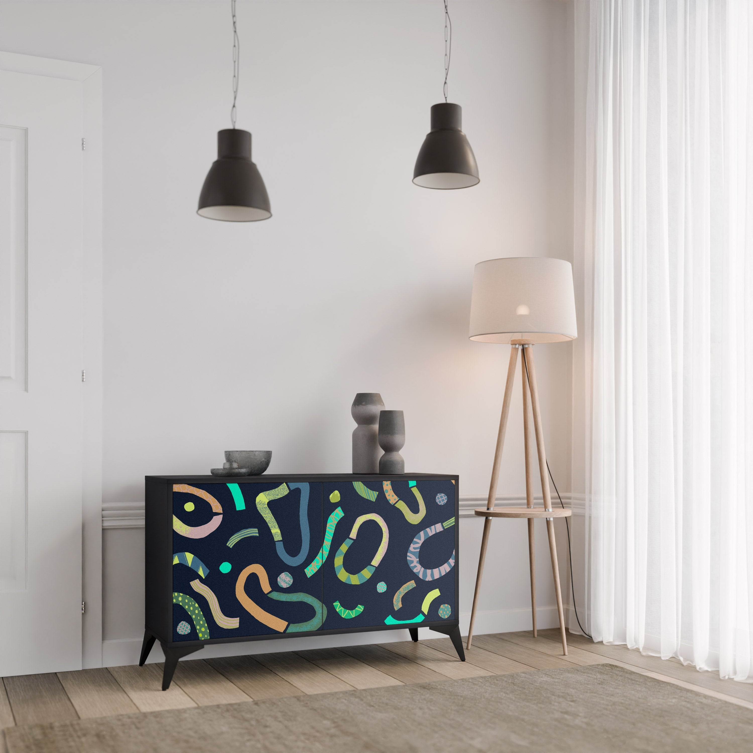 CONTRAST DANCE 2-Door Sideboard in Black Finish