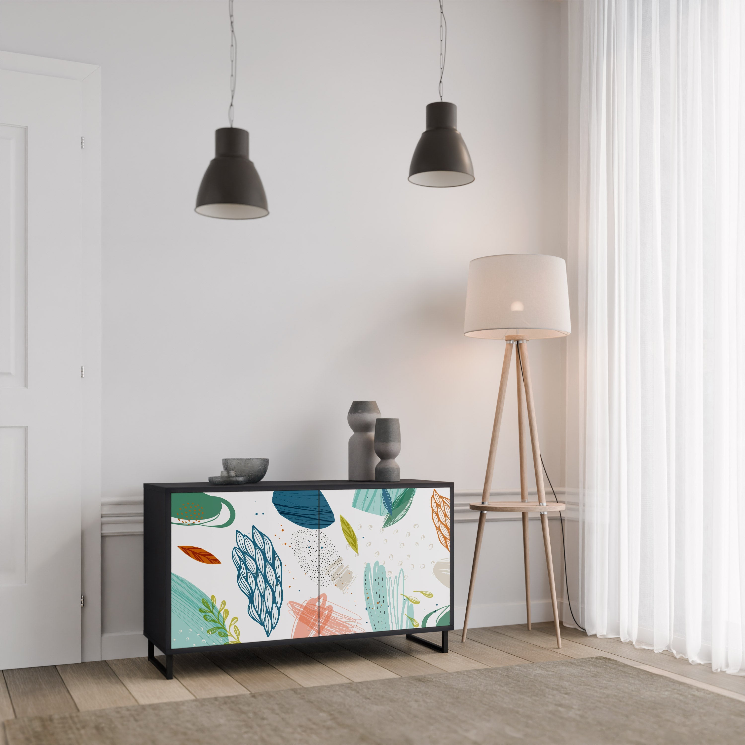 BOTANICAL HURRICANE 2-Door Sideboard in Black Finish