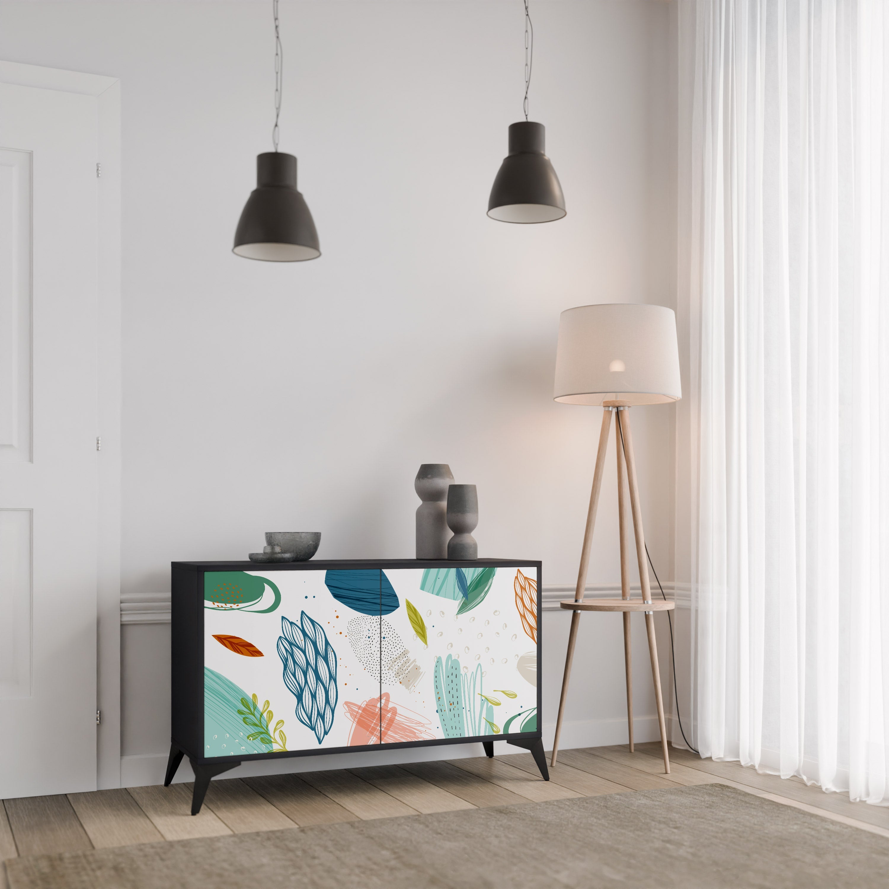BOTANICAL HURRICANE 2-Door Sideboard in Black Finish