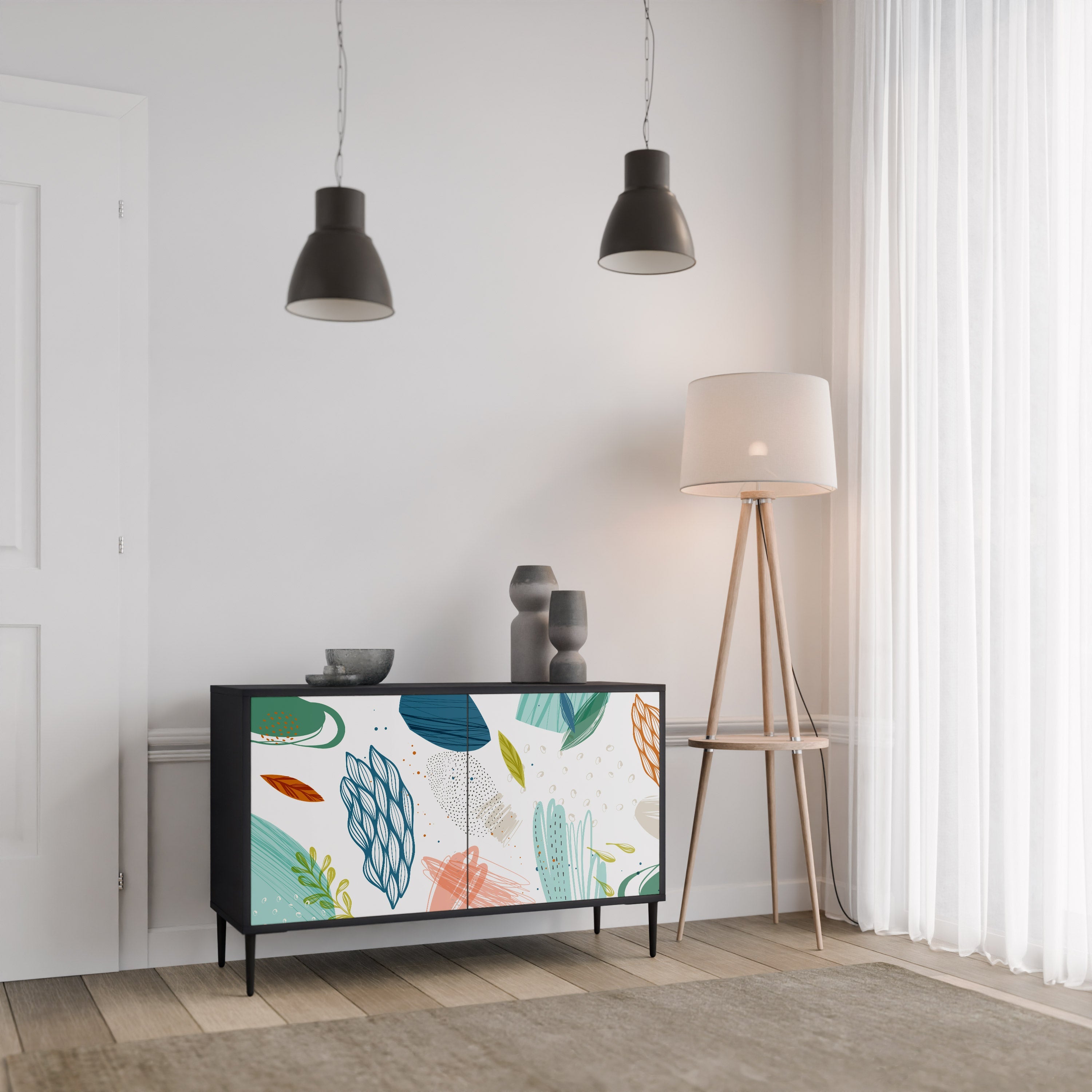 BOTANICAL HURRICANE 2-Door Sideboard in Black Finish