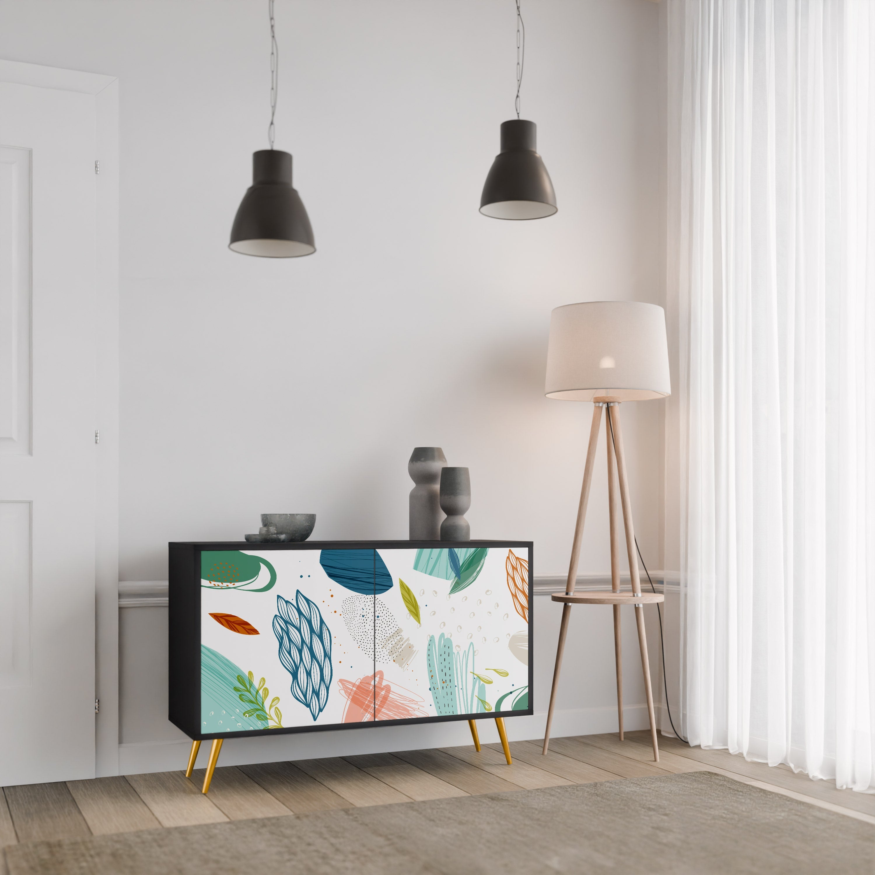 BOTANICAL HURRICANE 2-Door Sideboard in Black Finish