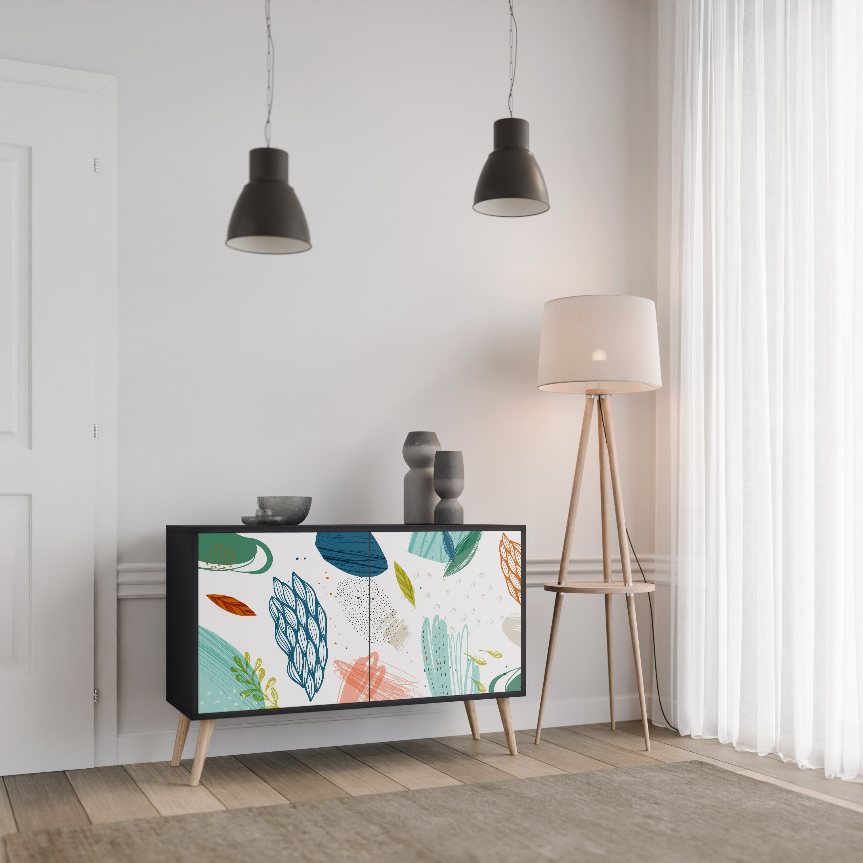 BOTANICAL HURRICANE 2-Door Sideboard in Black Finish