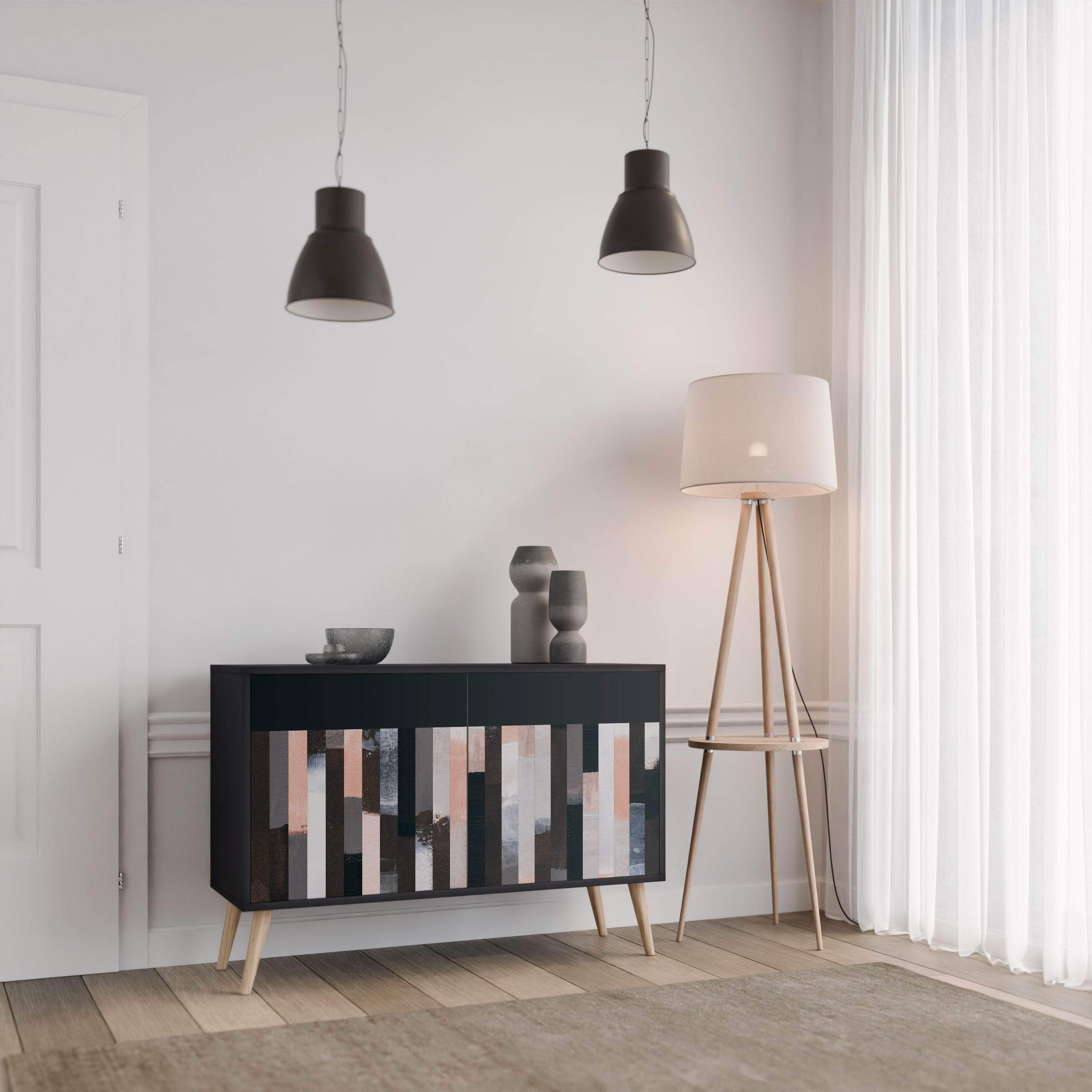 COLLAGE OF RECTANGLES 2-Door Sideboard in Black Finish