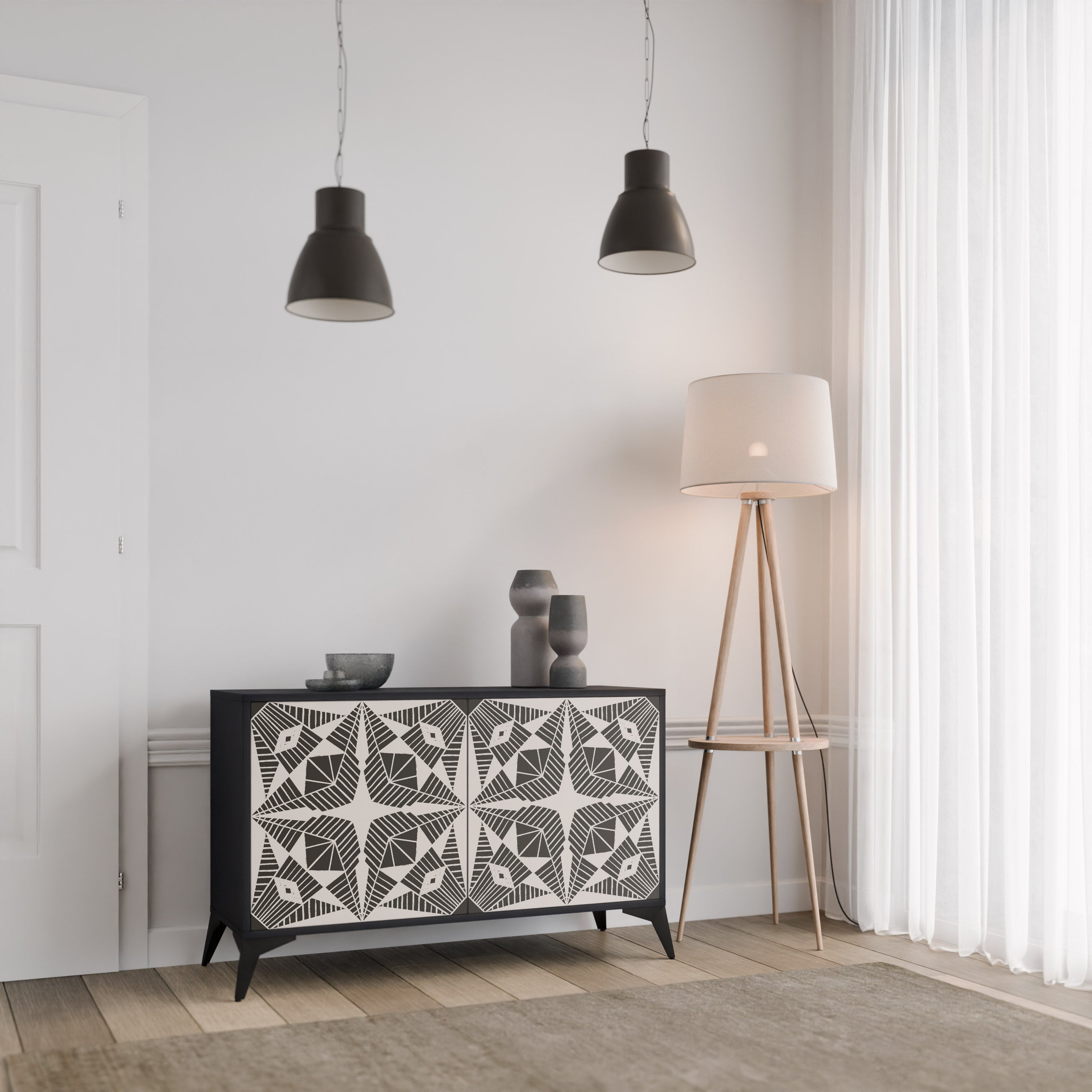 MONOCHROME NEXUS 2-Door Sideboard in Black Finish