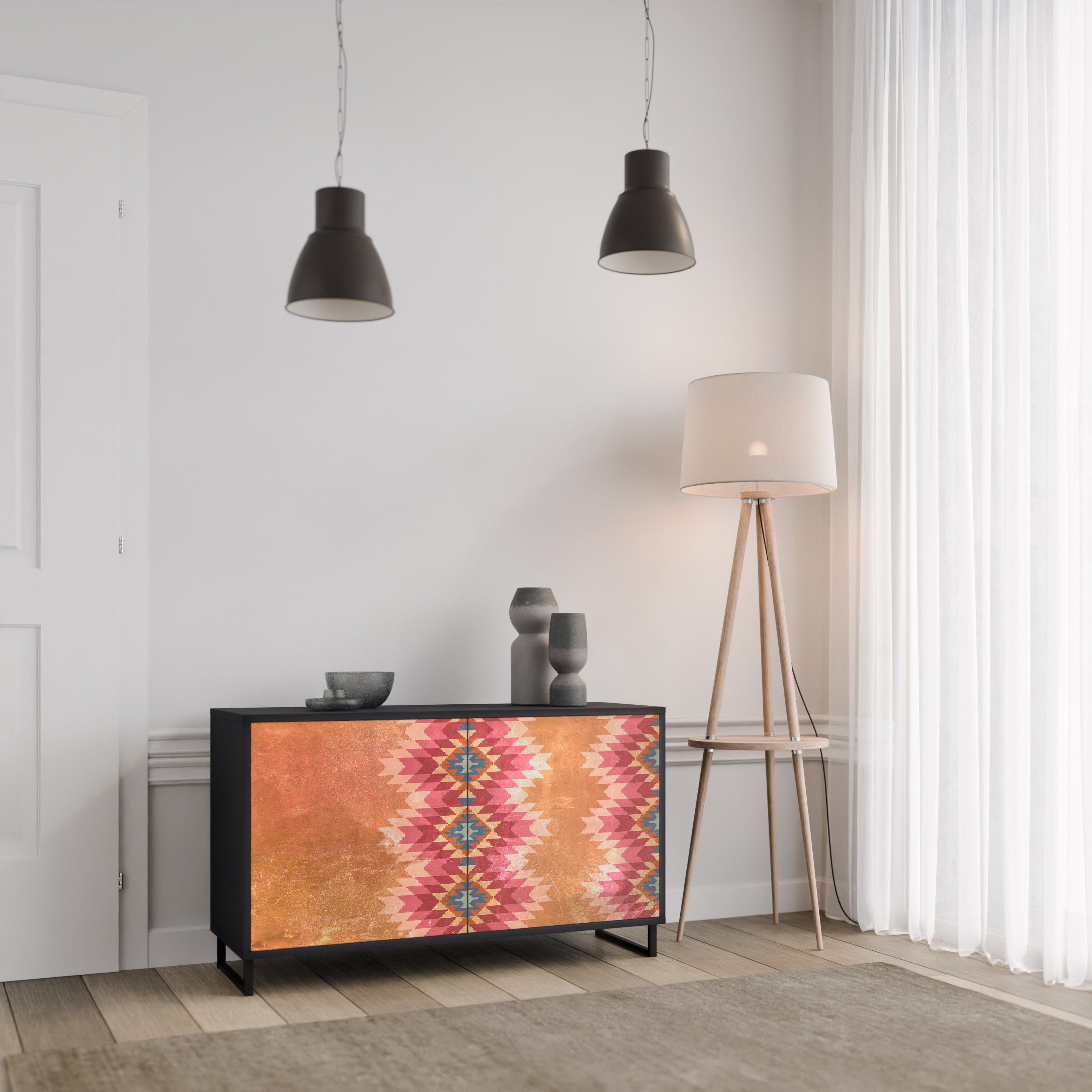 INDIAN FOLK 2-Door Sideboard in Black Finish
