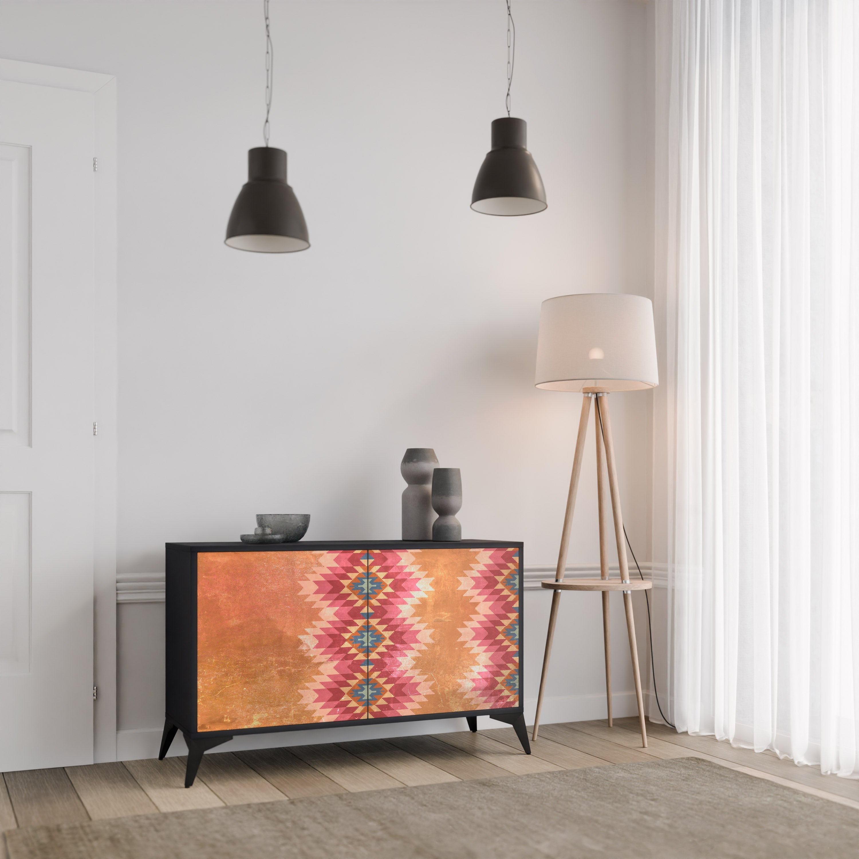 INDIAN FOLK 2-Door Sideboard in Black Finish