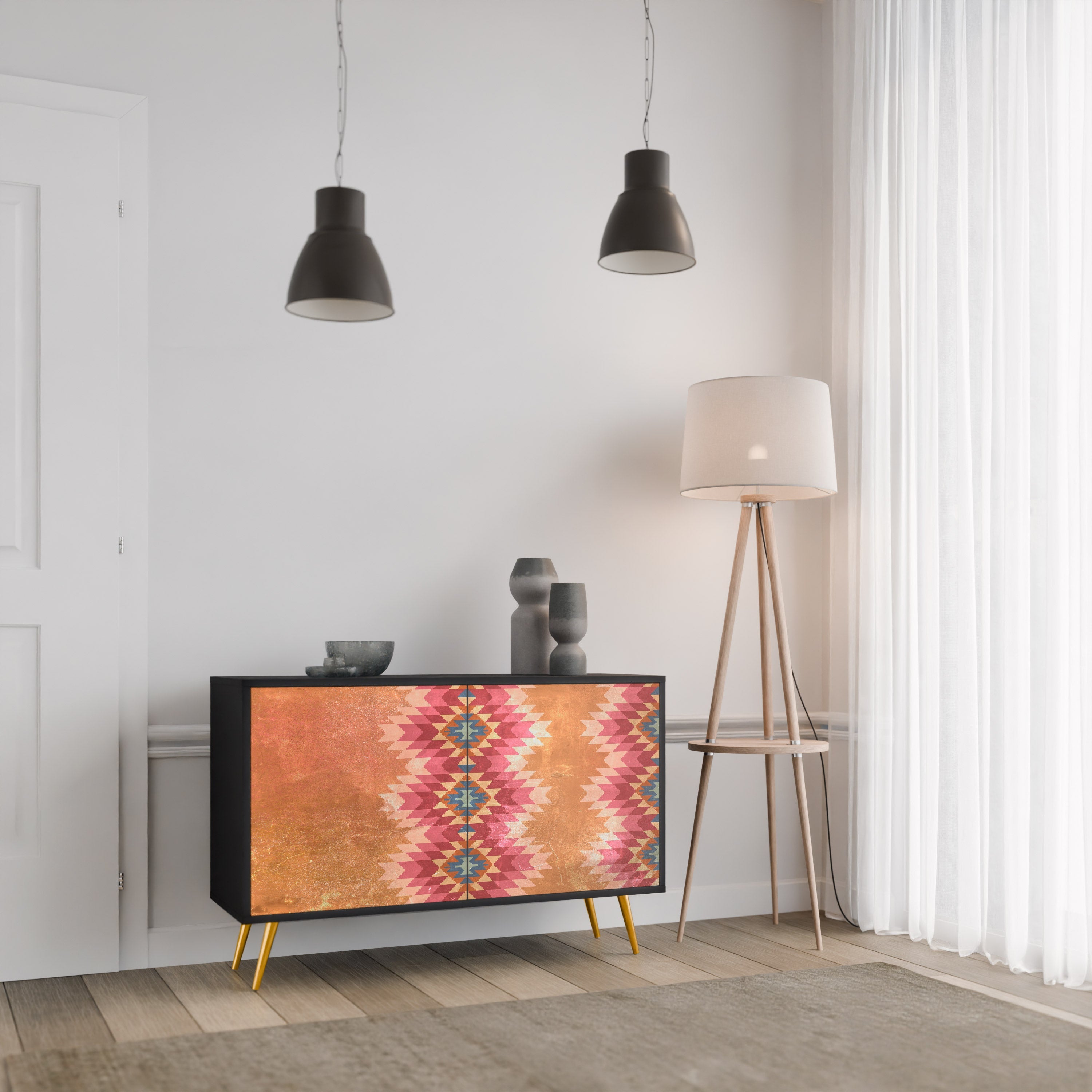 INDIAN FOLK 2-Door Sideboard in Black Finish